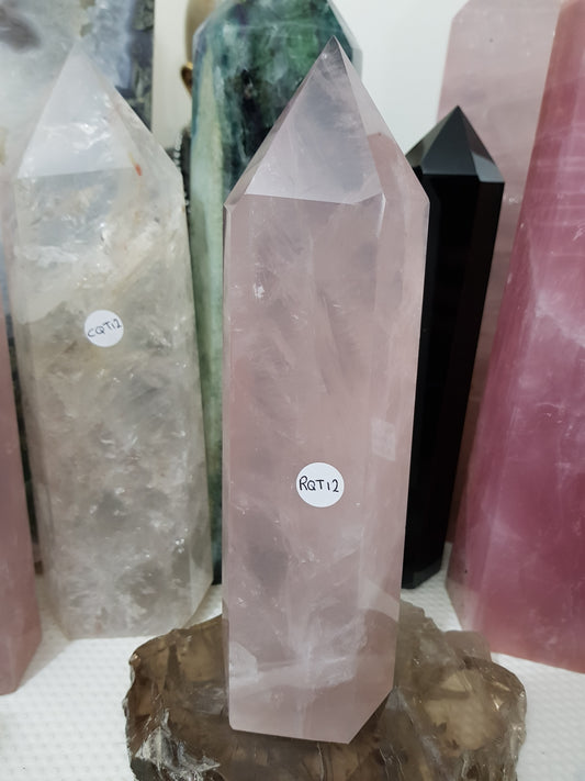 Rose Quartz crystal point tower polished standing specimen from Brazil 21.5cm