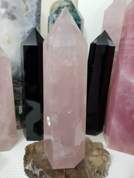 Rose Quartz crystal point tower polished standing specimen from Brazil 22.5cm