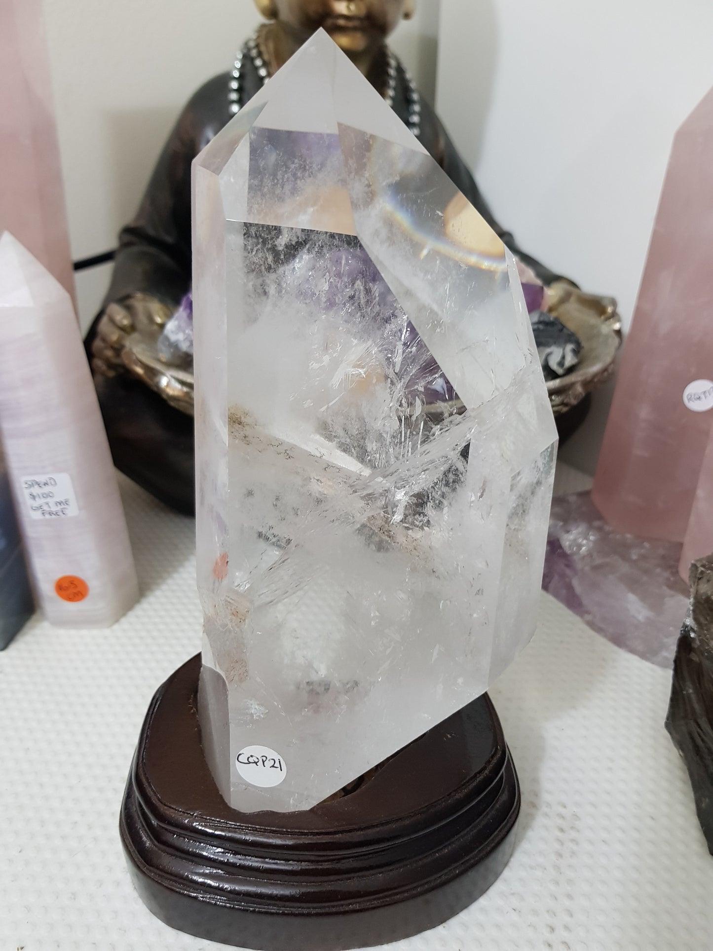 Polished Clear Quartz crystal point specimen from Brazil with exceptional clarity 22.5cm