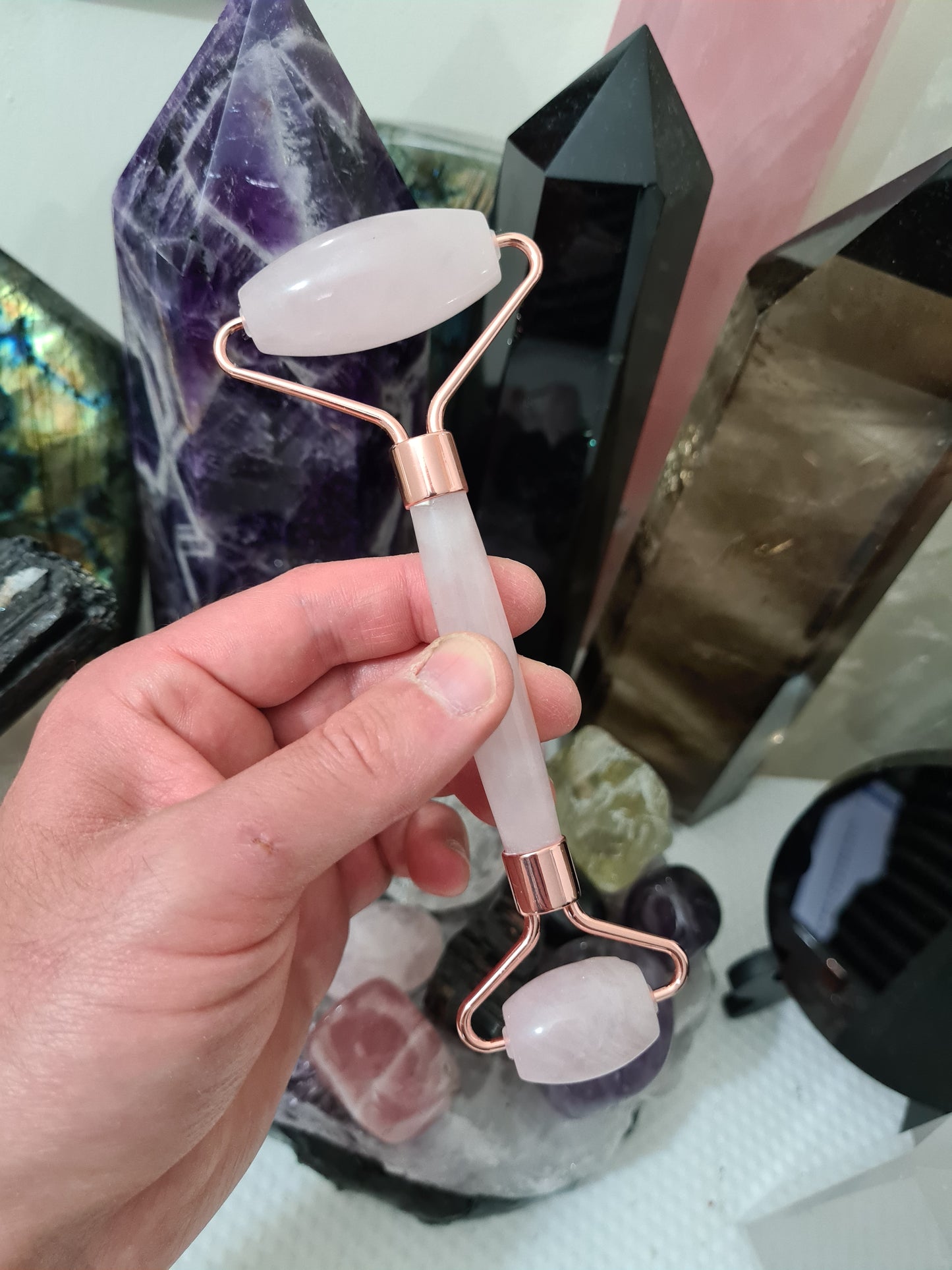 High Quality Rose Quartz Crystal Massage Roller