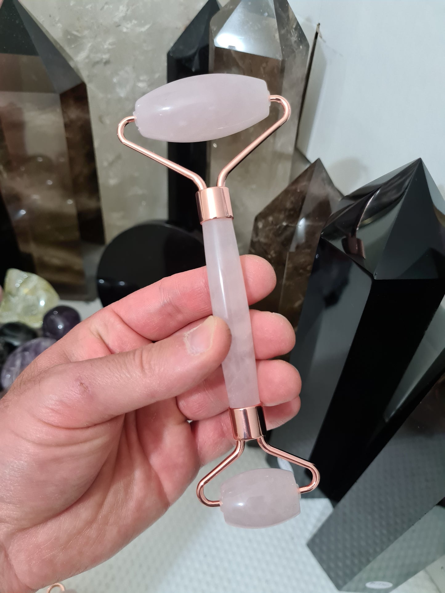 High Quality Rose Quartz Crystal Massage Roller