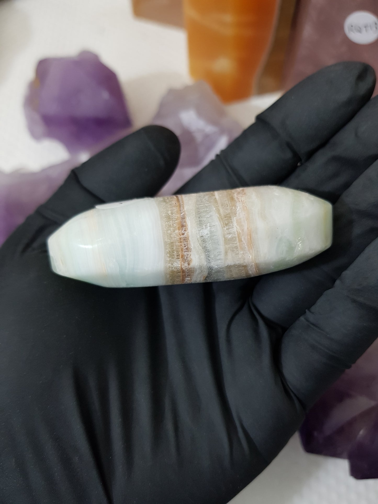 Pistachio Calcite Crystal Palmstone – PCP1