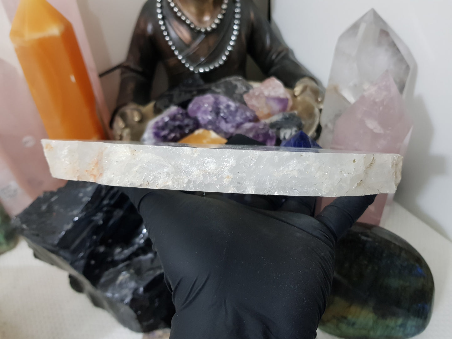 Polished Clear Quartz Crystal Slice Madagascar Display Piece 17.5cm