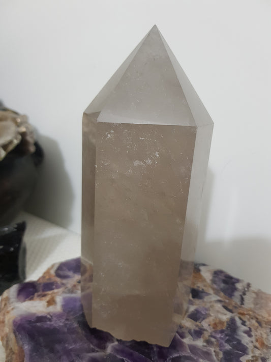 Smoky Quartz crystal point tower polished Brazil smoky brown standing point 15.5cm