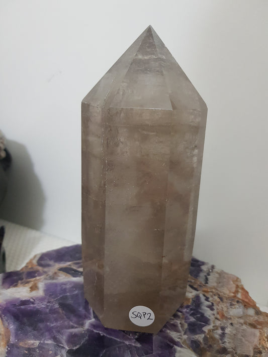 Smoky Quartz crystal point tower polished Brazil smoky brown standing point 16cm