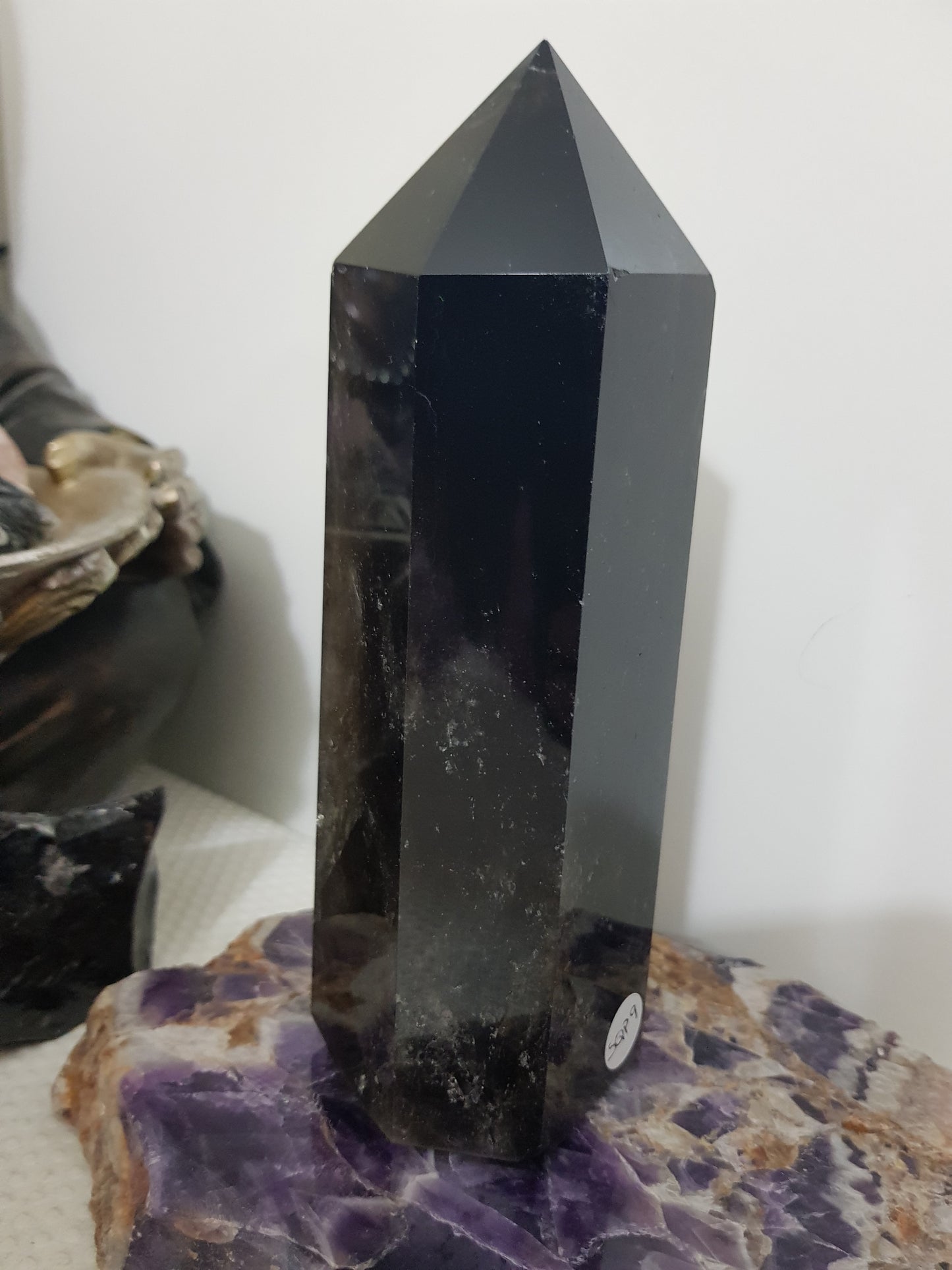 Smoky Quartz crystal point tower polished Brazil smoky brown standing point 17.5cm