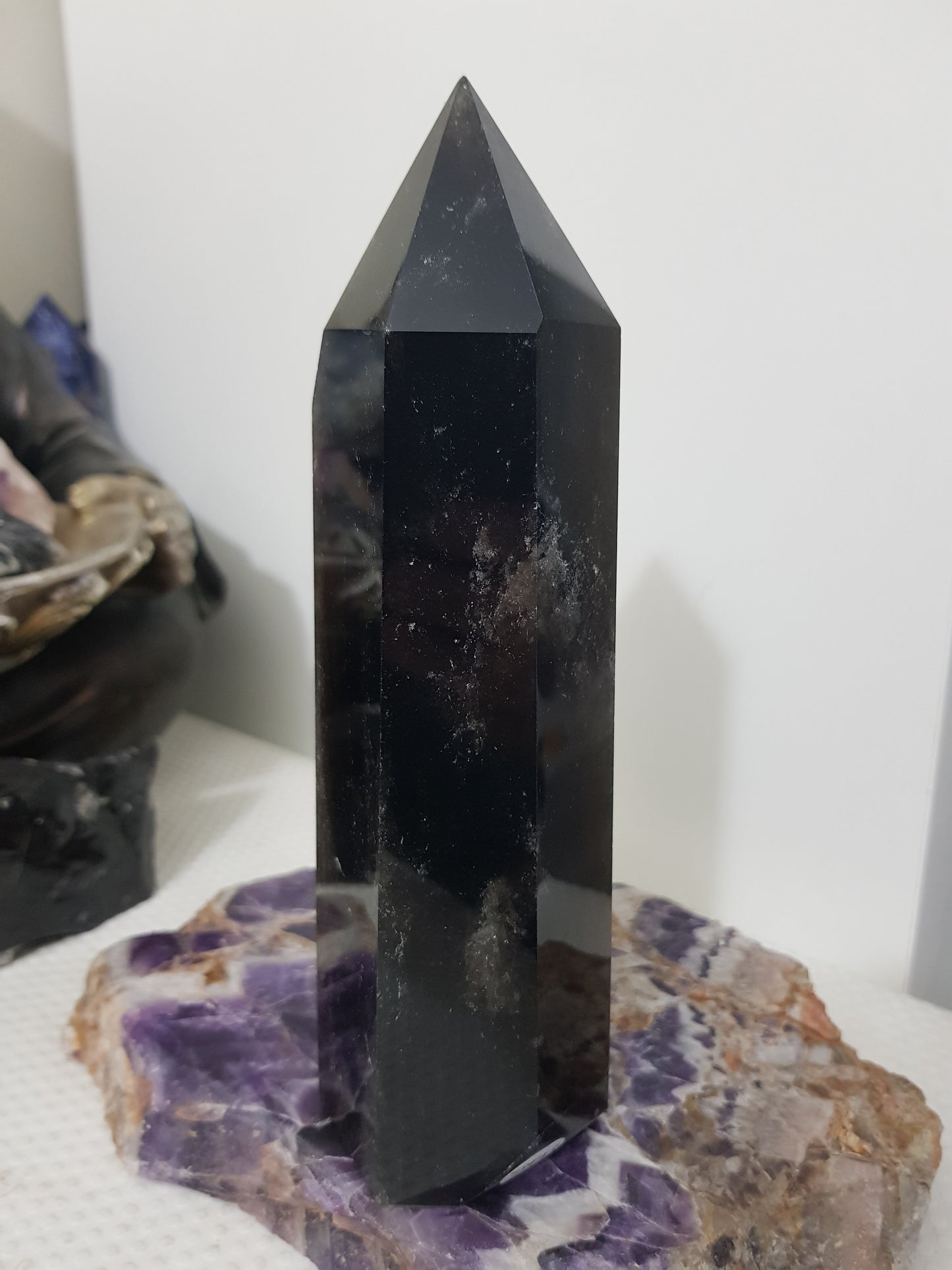 Smoky Quartz crystal point tower polished Brazil smoky brown standing point 18.5cm