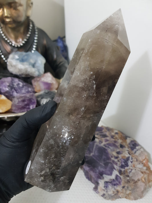 Smoky Quartz crystal point tower polished Brazil smoky brown standing point 19.5cm