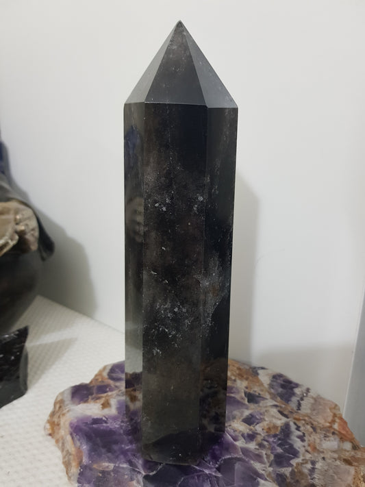Smoky Quartz crystal point tower polished Brazil smoky brown standing point 20.5cm