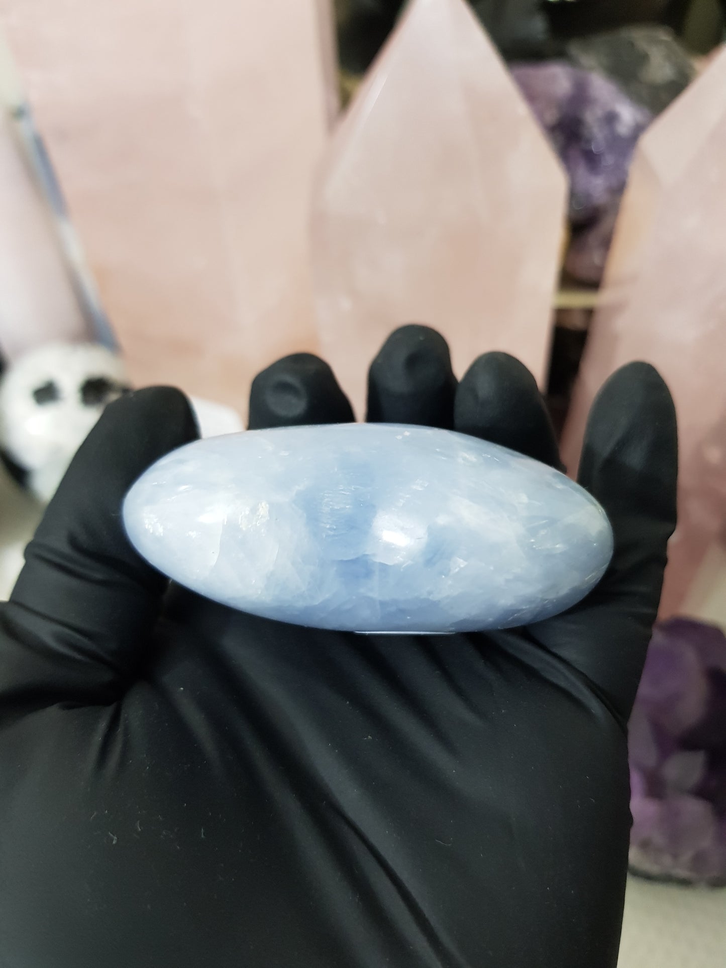 Blue calcite crystal heart polished sky blue 142g