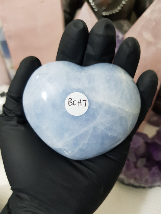 Blue calcite crystal heart polished sky blue 266g