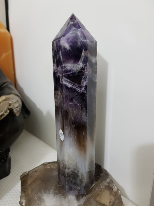 Chevron amethyst crystal point tower polished Brazil deep purple chevron banding 22cm