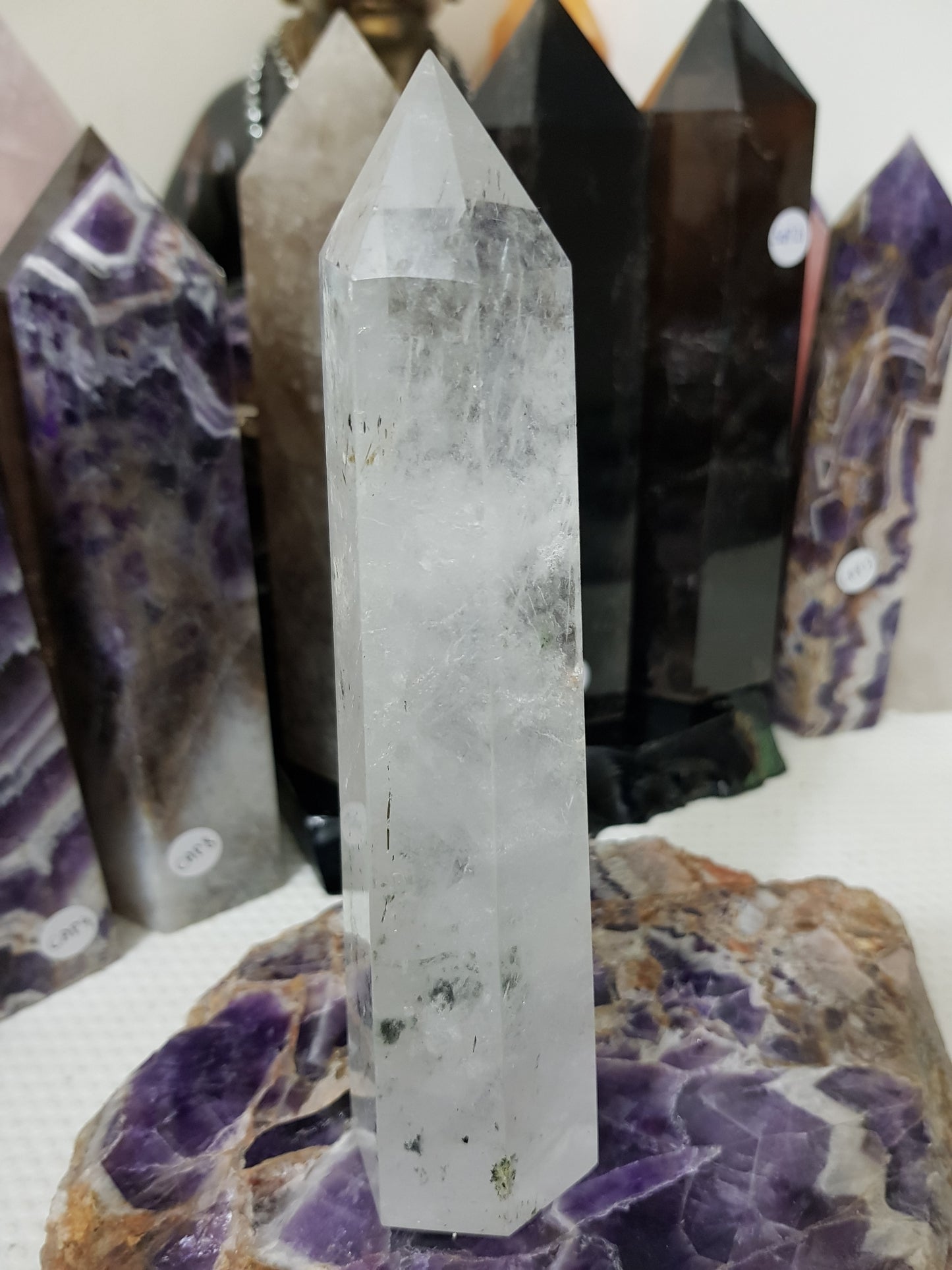 Polished Brazilian Clear quartz crystal point tower 17.5cm