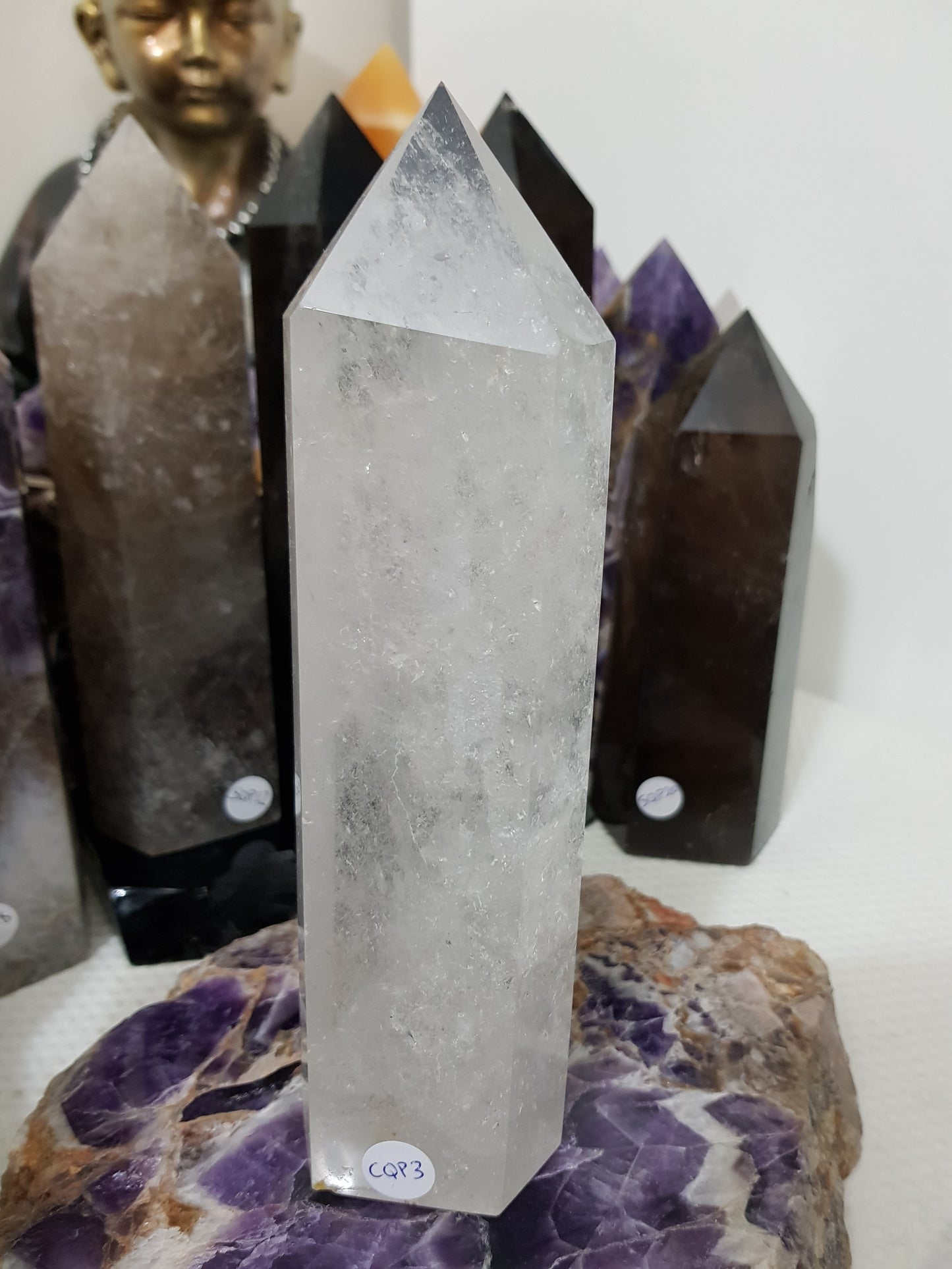 Polished Brazilian Clear quartz crystal point tower 19.5cm