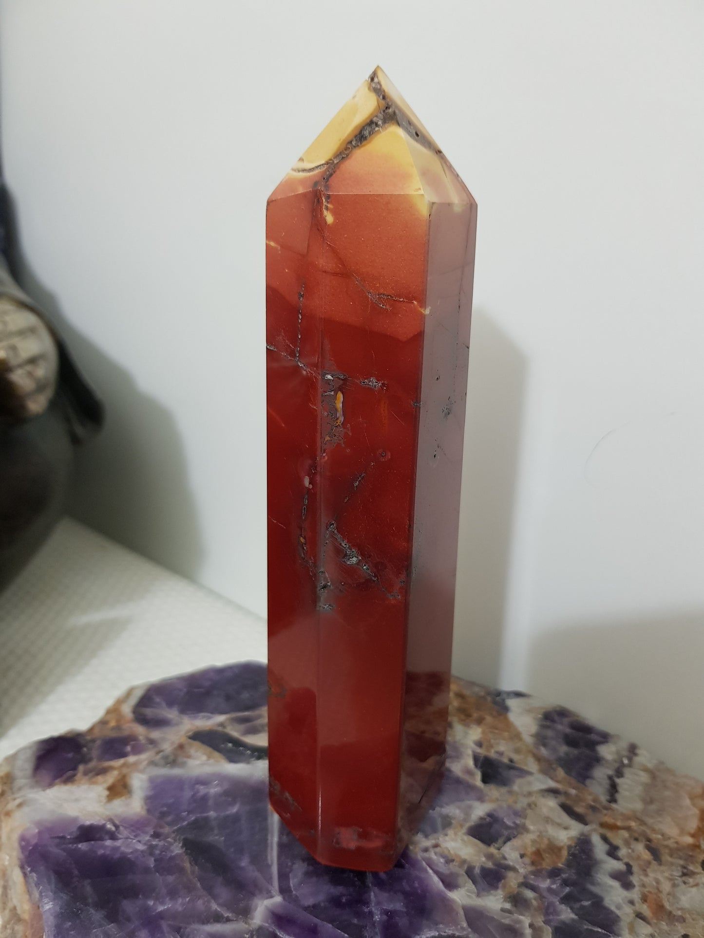 Mookaite crystal point tower polished Australian jasper standing point with natural earthy colours