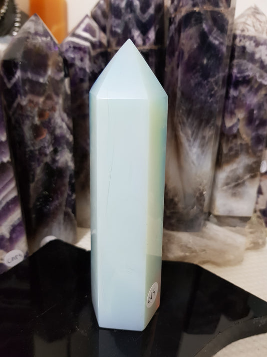 Opalite crystal point tower polished milky blue glow 15cm