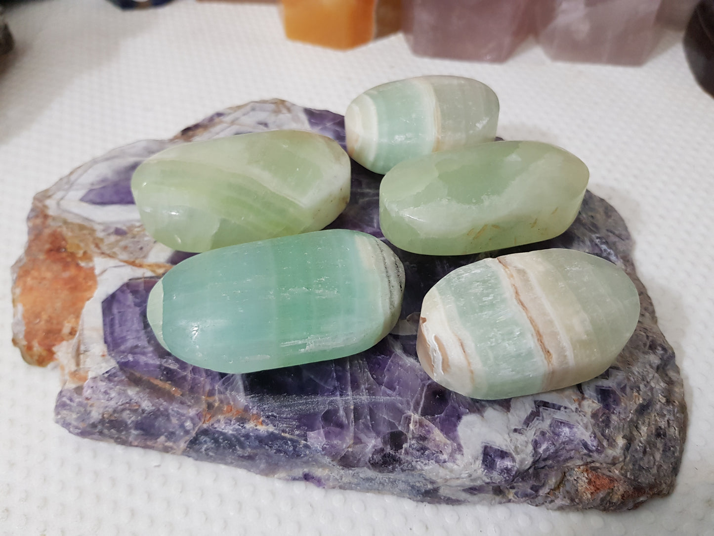 1 Pistachio Calcite Crystal Palmstone