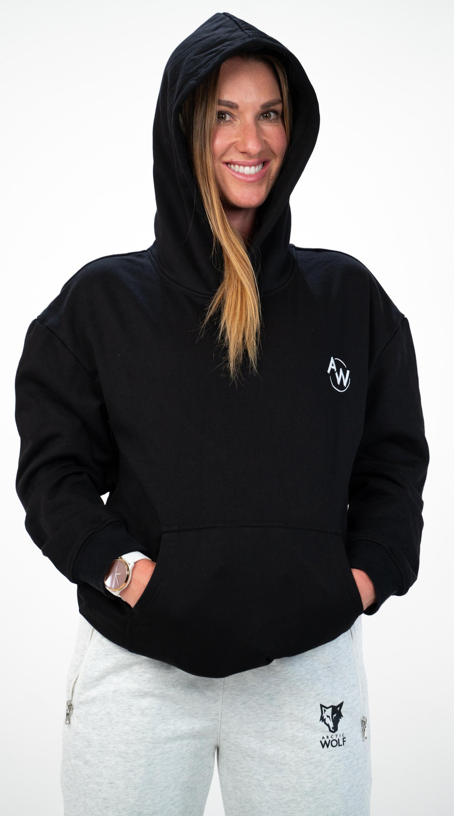 Unisex Arctic Wolf Graphic Hoodie - Black