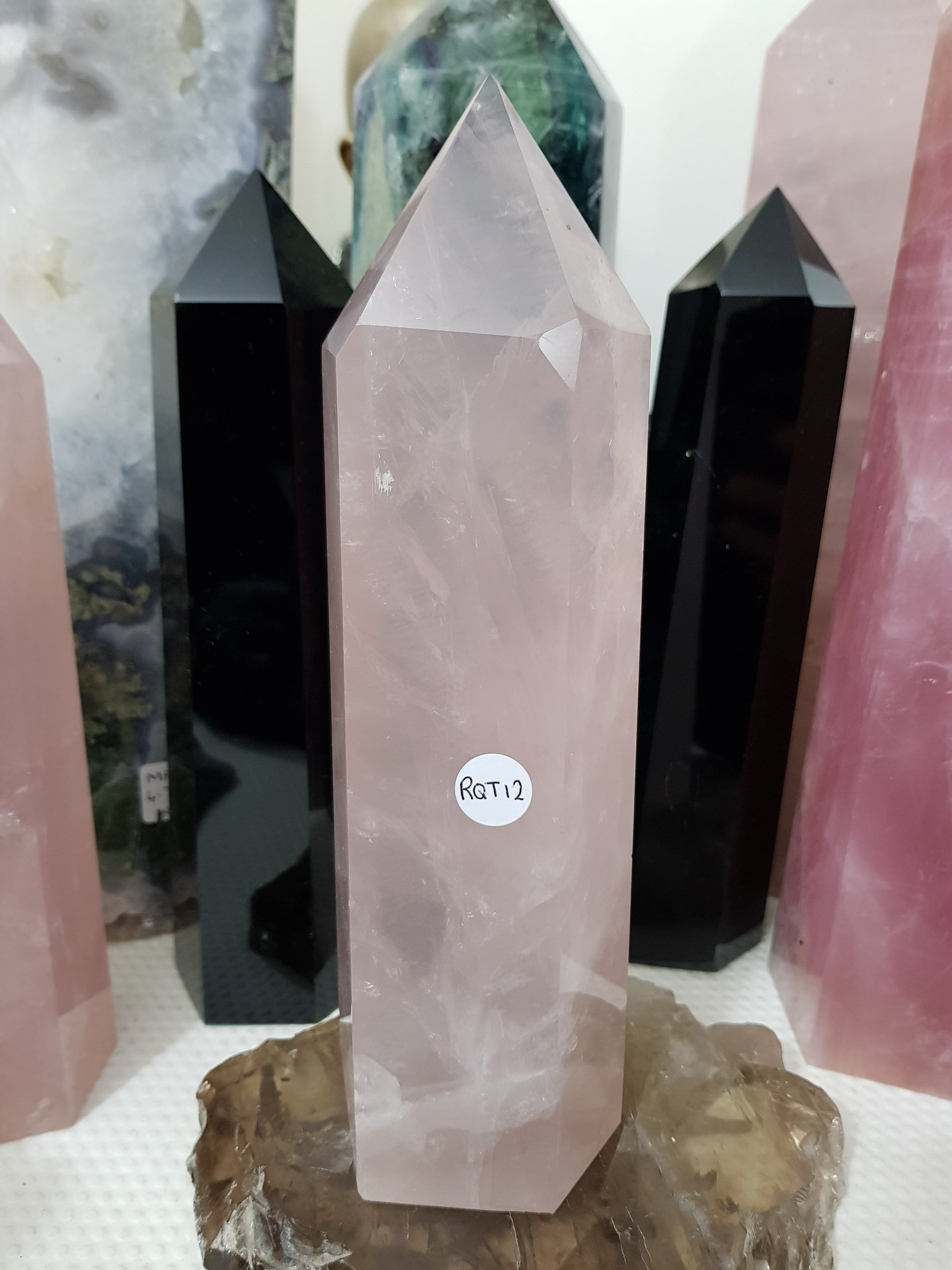 Rose Quartz crystal point tower polished standing specimen from Brazil 21.5cm