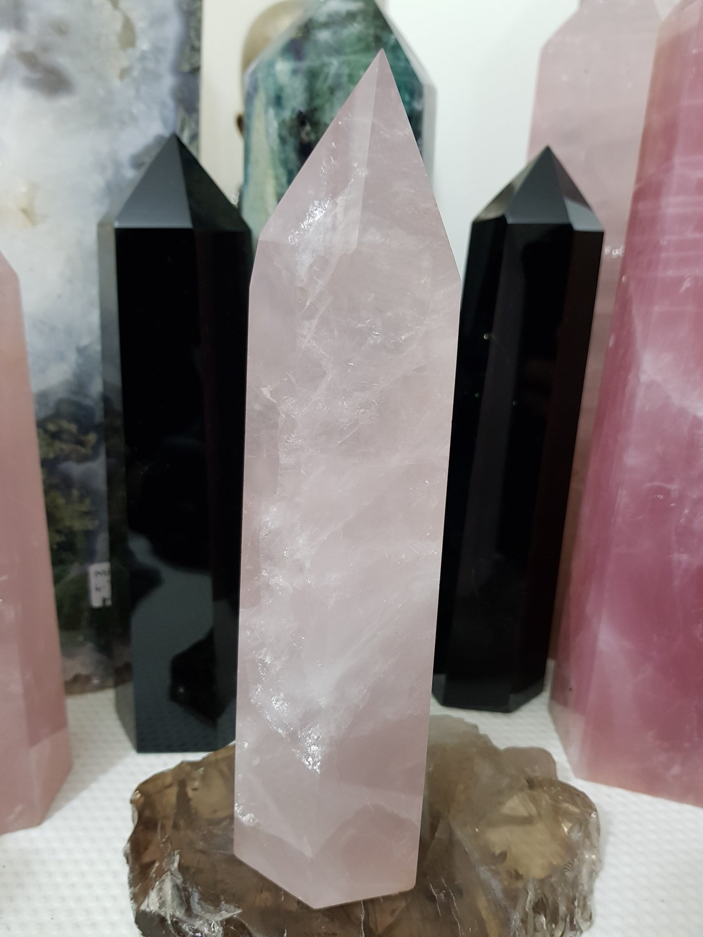 Rose Quartz crystal point tower polished standing specimen from Brazil 21.5cm