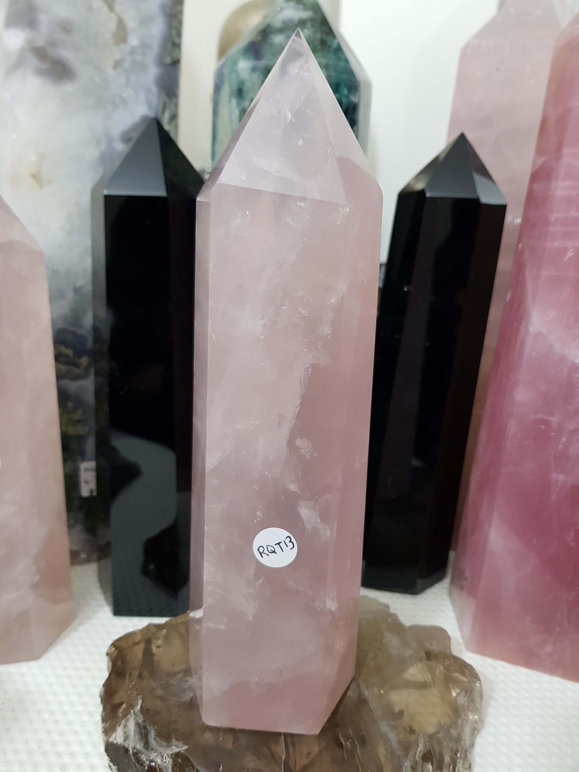 Rose Quartz crystal point tower polished standing specimen from Brazil 22.5cm