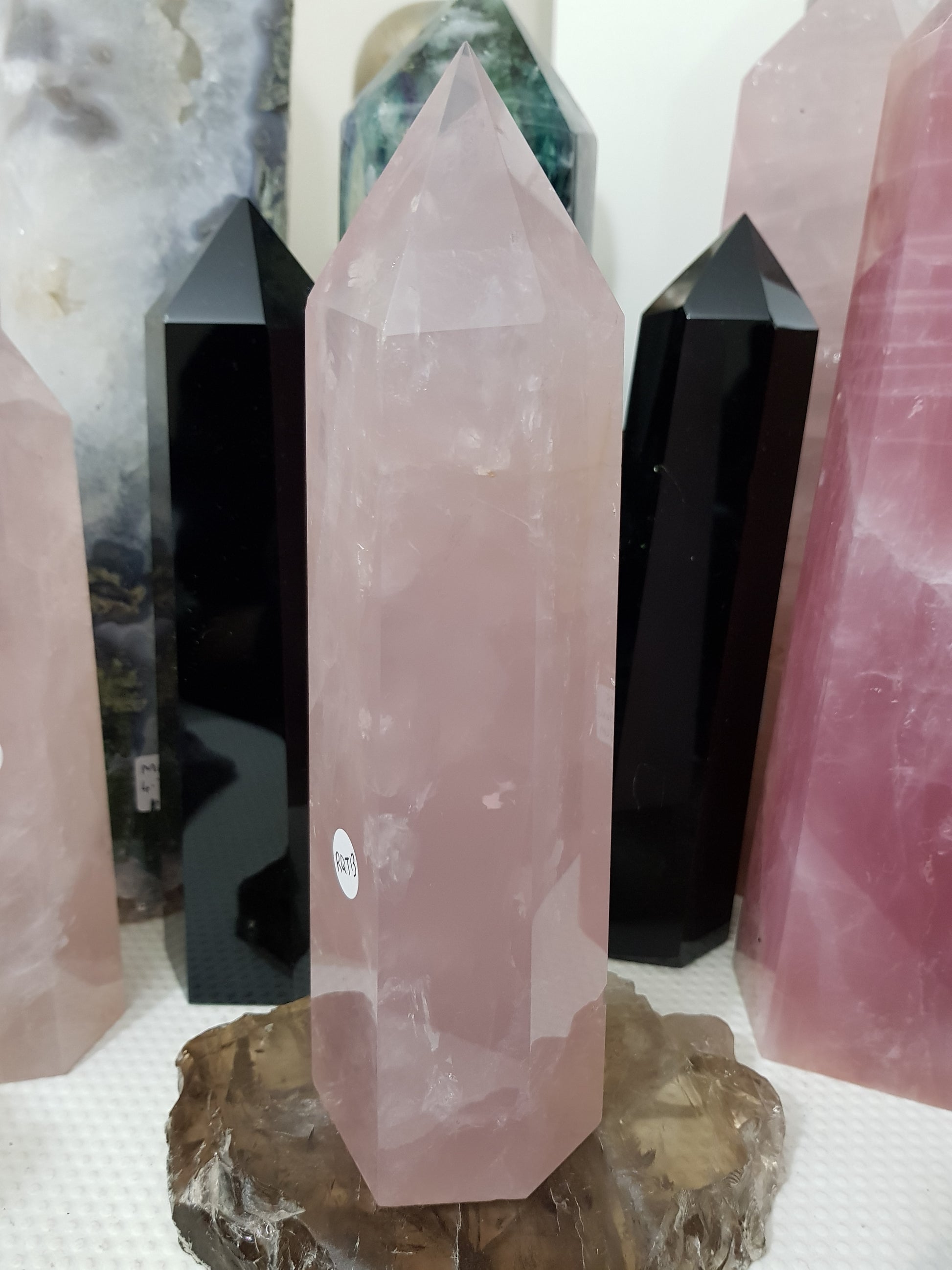 Rose Quartz crystal point tower polished standing specimen from Brazil 22.5cm