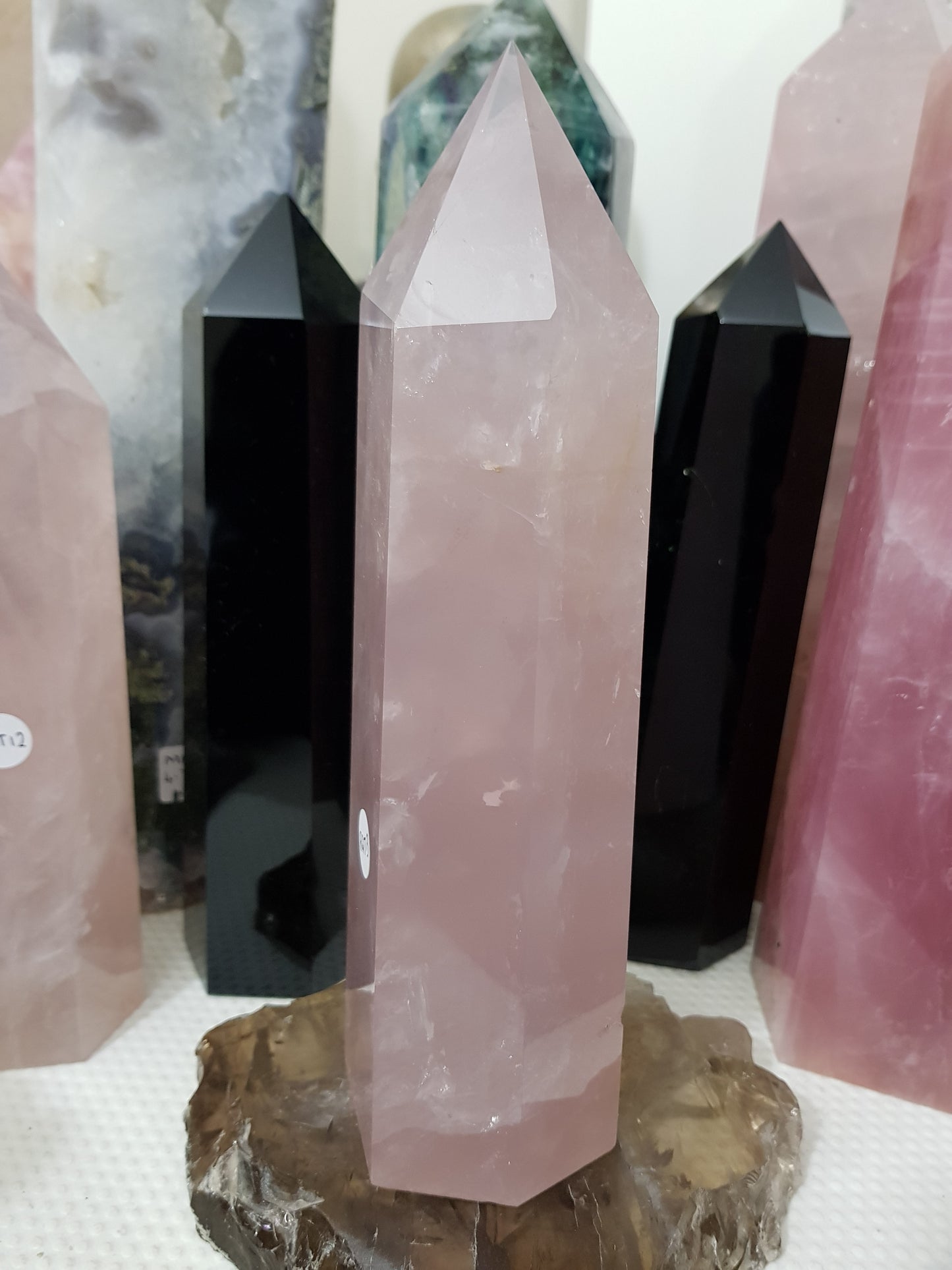 Rose Quartz crystal point tower polished standing specimen from Brazil 22.5cm