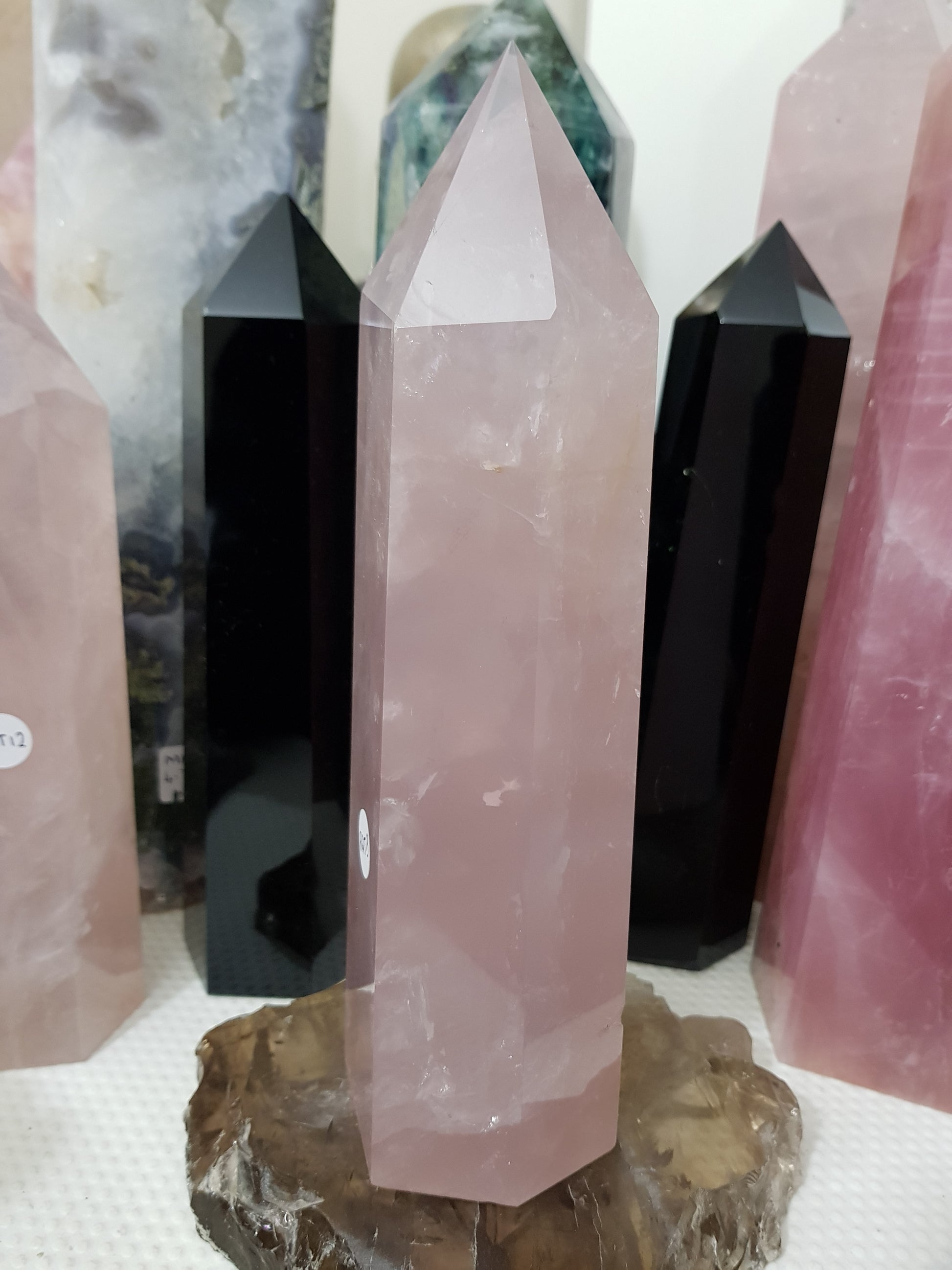 Rose Quartz crystal point tower polished standing specimen from Brazil 22.5cm