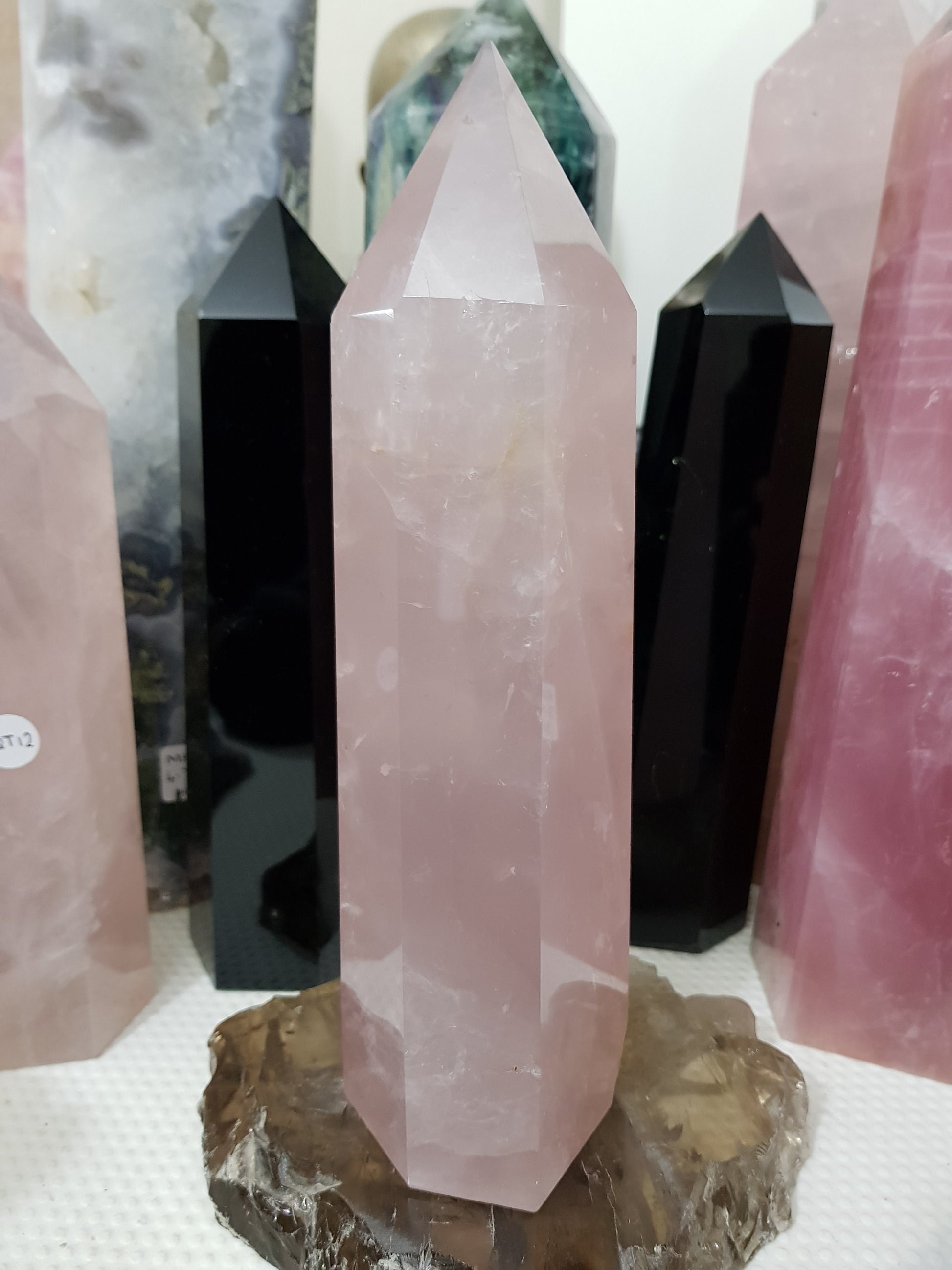 Rose Quartz crystal point tower polished standing specimen from Brazil 22.5cm