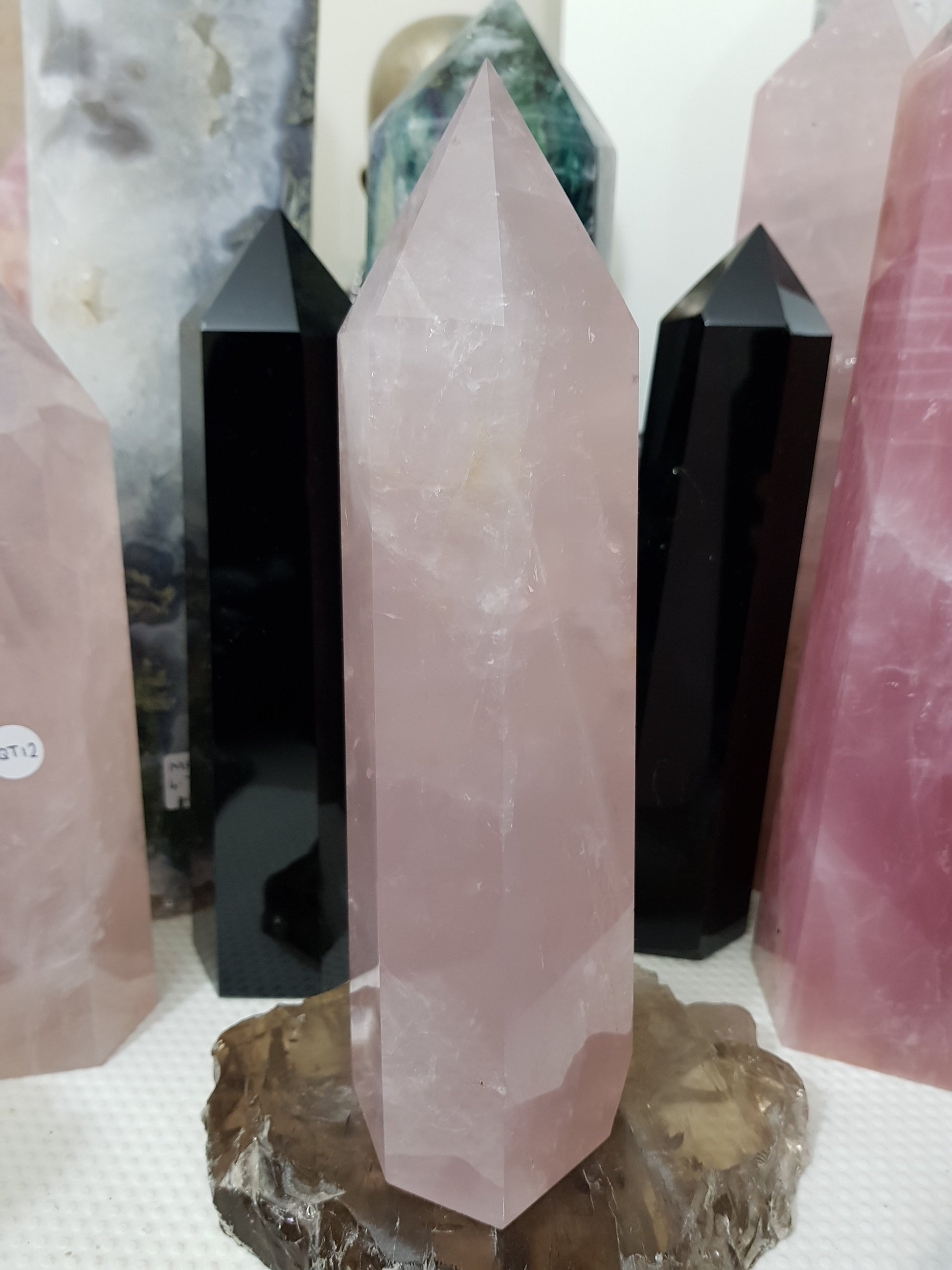 Rose Quartz crystal point tower polished standing specimen from Brazil 22.5cm