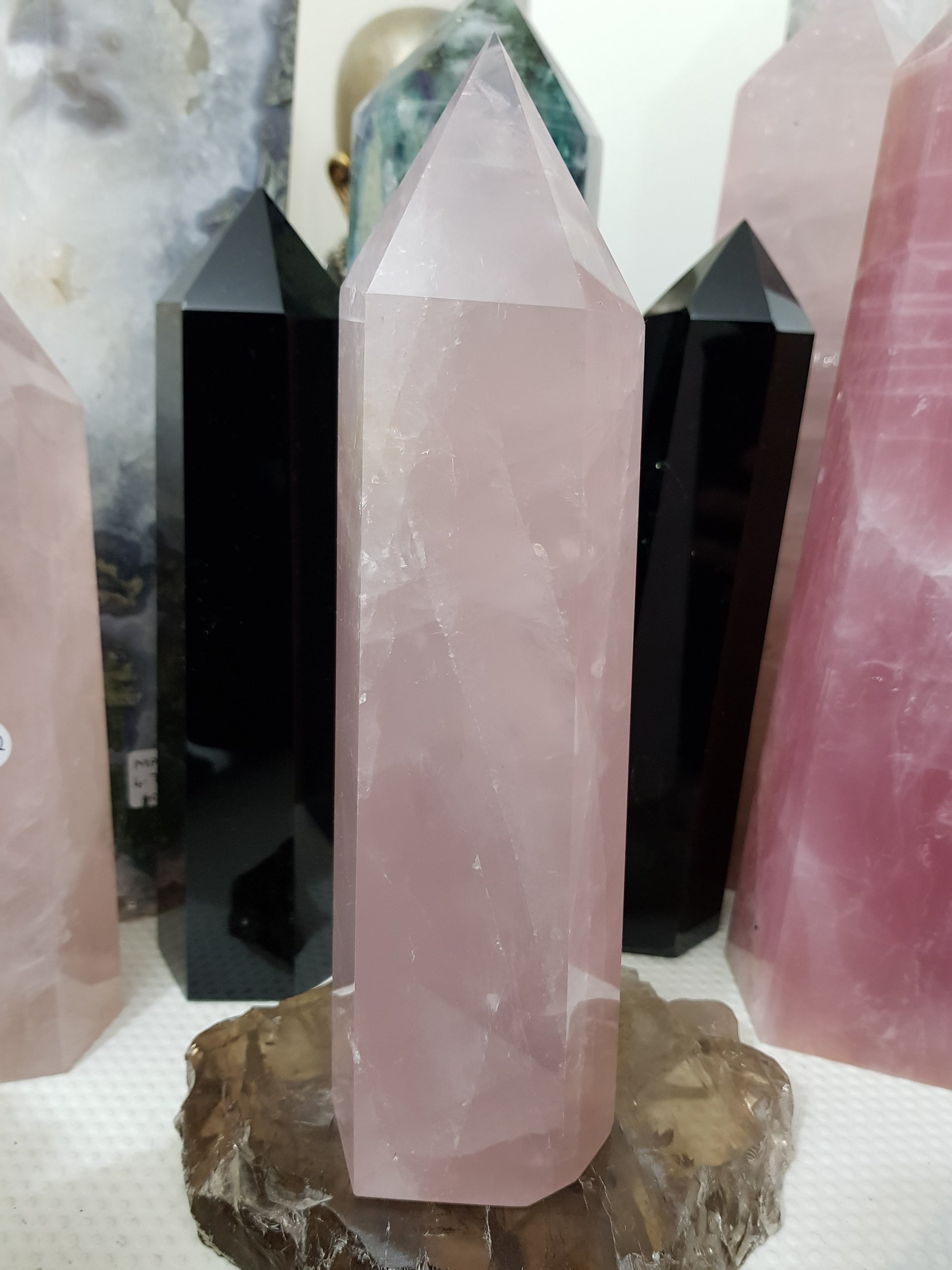 Rose Quartz crystal point tower polished standing specimen from Brazil 22.5cm