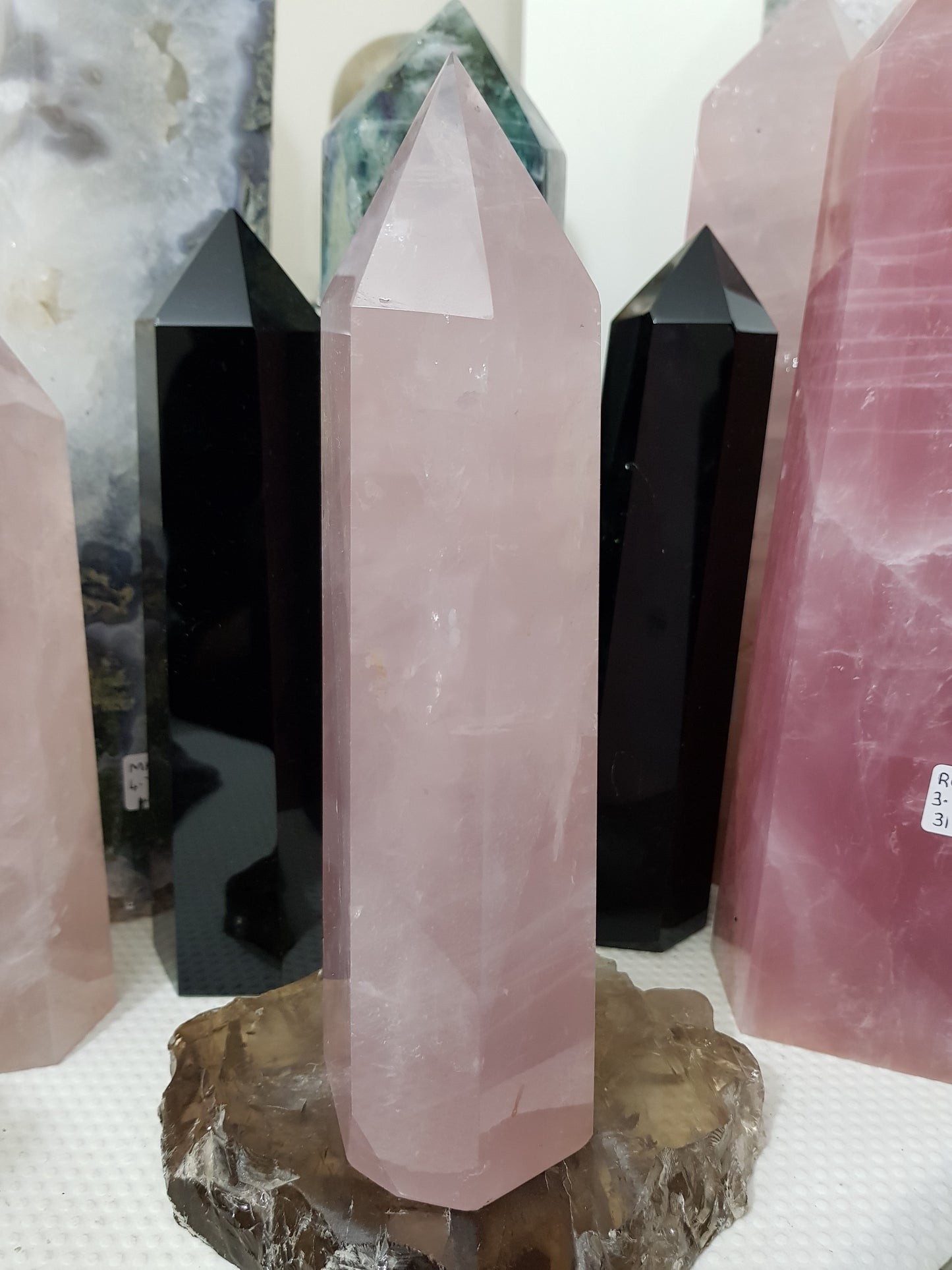 Rose Quartz crystal point tower polished standing specimen from Brazil 22.5cm