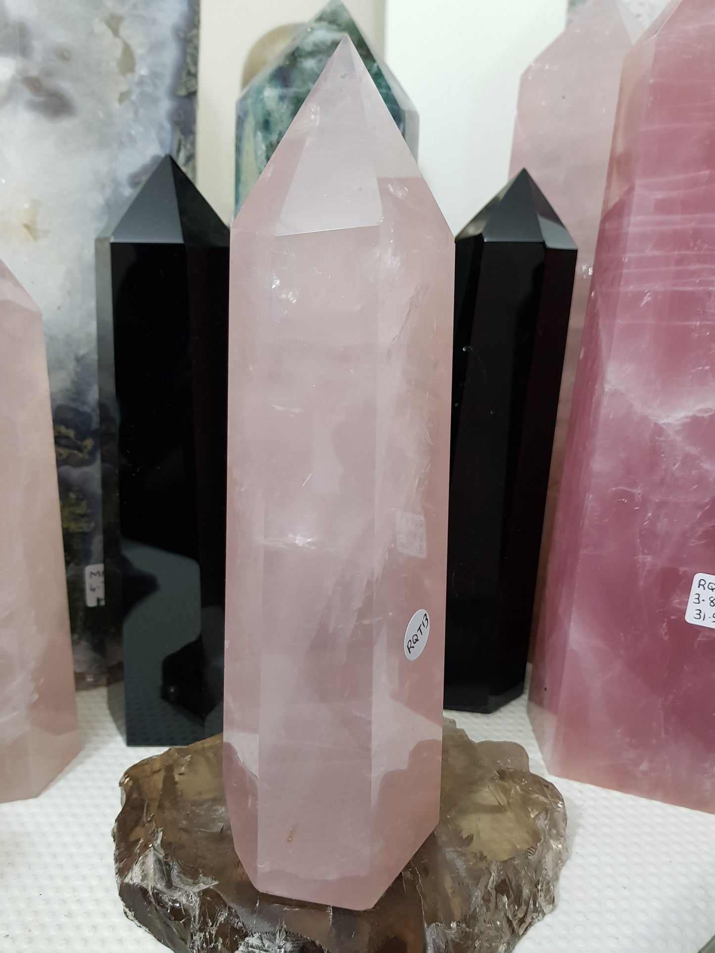 Rose Quartz crystal point tower polished standing specimen from Brazil 22.5cm
