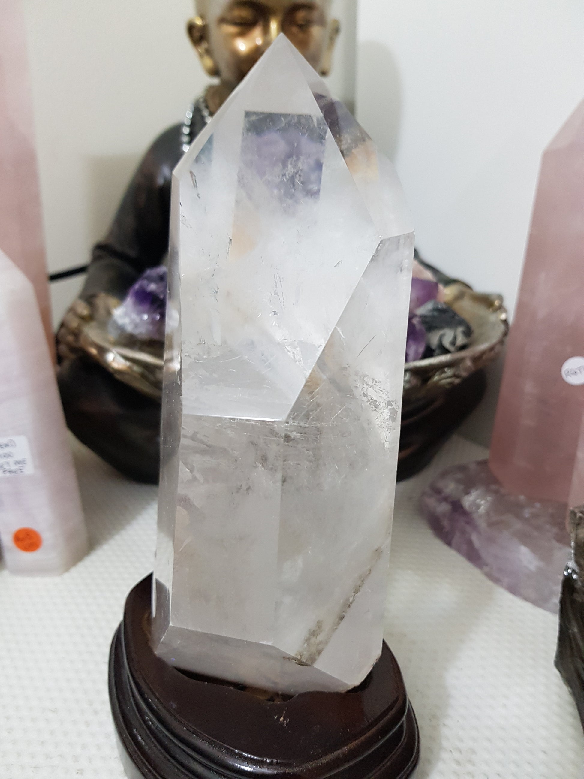 Polished Clear Quartz crystal point specimen from Brazil with exceptional clarity 22.5cm