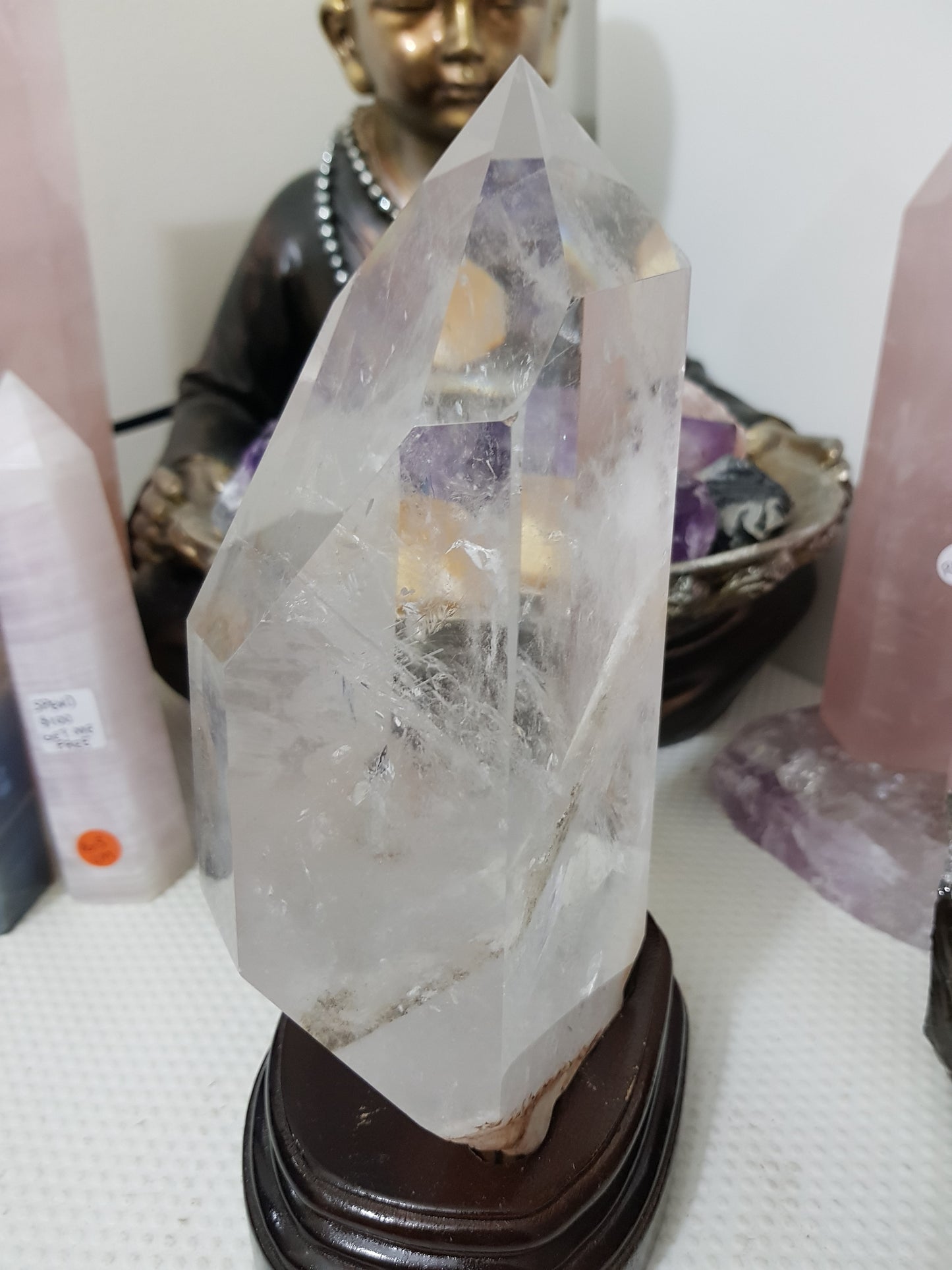 Polished Clear Quartz crystal point specimen from Brazil with exceptional clarity 22.5cm