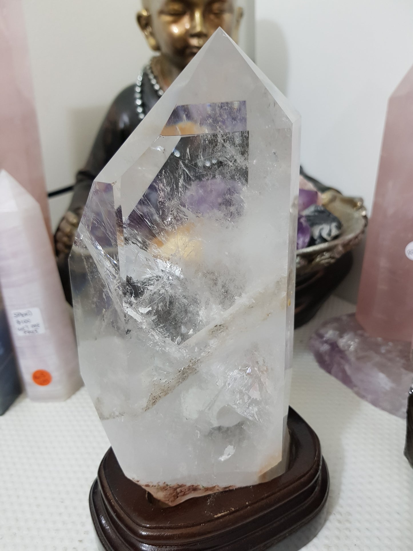 Polished Clear Quartz crystal point specimen from Brazil with exceptional clarity 22.5cm