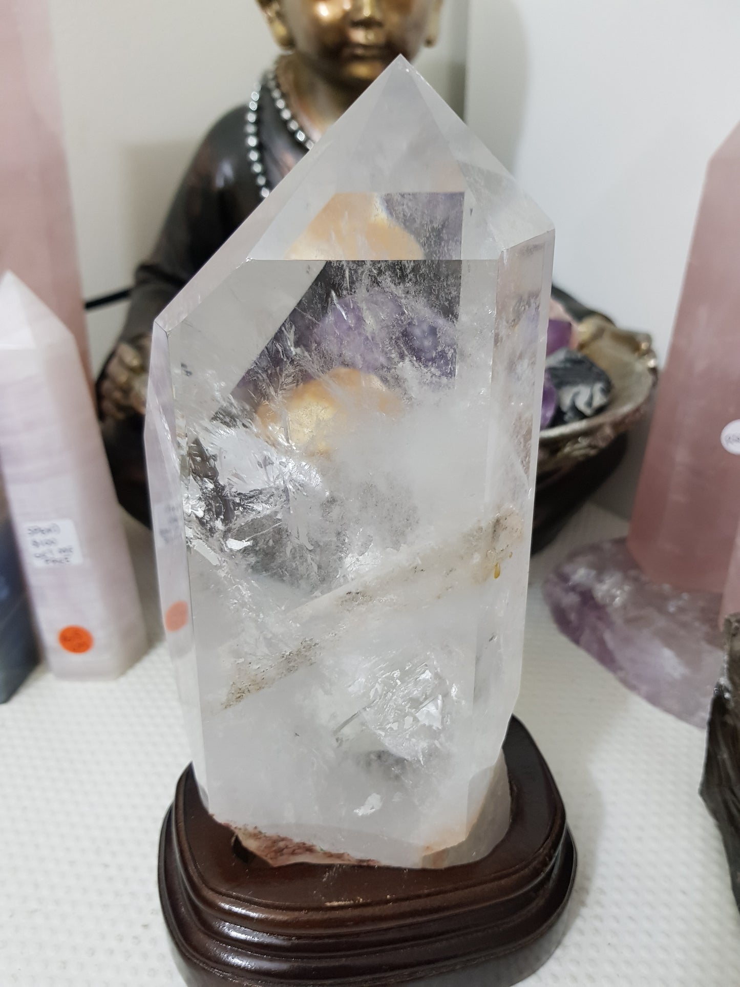Polished Clear Quartz crystal point specimen from Brazil with exceptional clarity 22.5cm