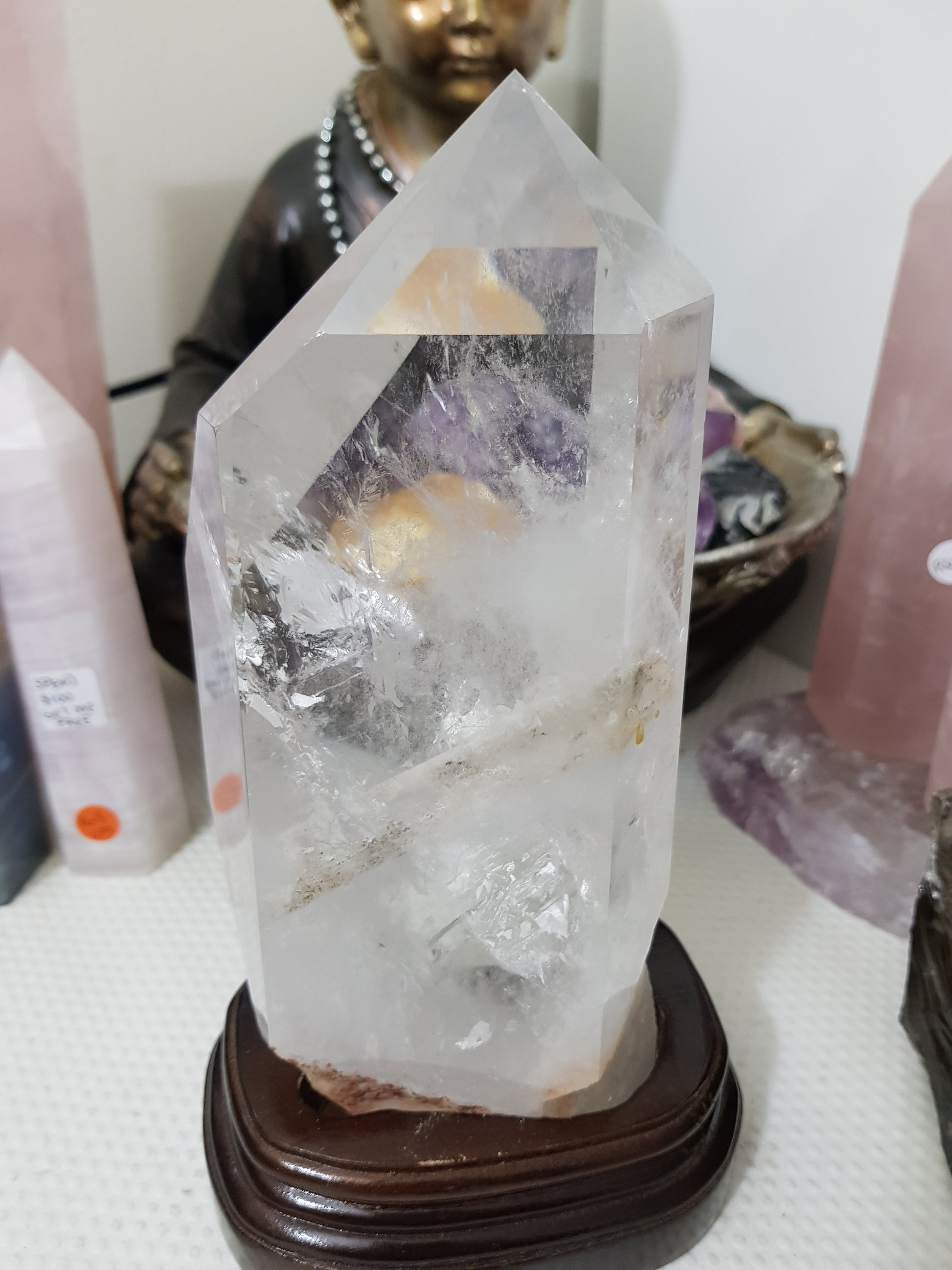 Polished Clear Quartz crystal point specimen from Brazil with exceptional clarity 22.5cm