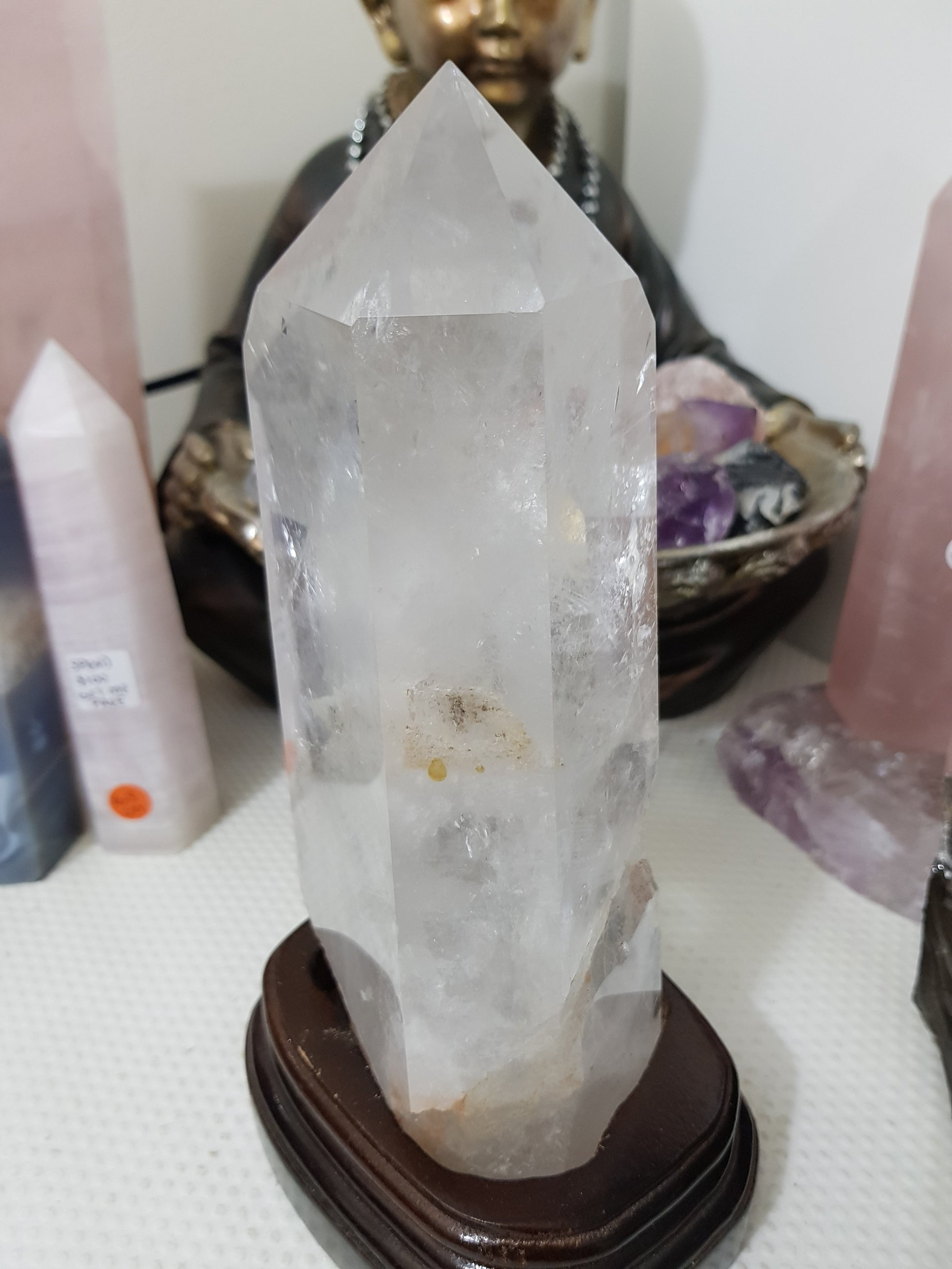 Polished Clear Quartz crystal point specimen from Brazil with exceptional clarity 22.5cm
