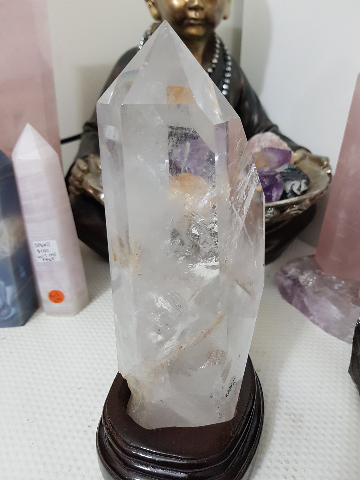 Polished Clear Quartz crystal point specimen from Brazil with exceptional clarity 22.5cm