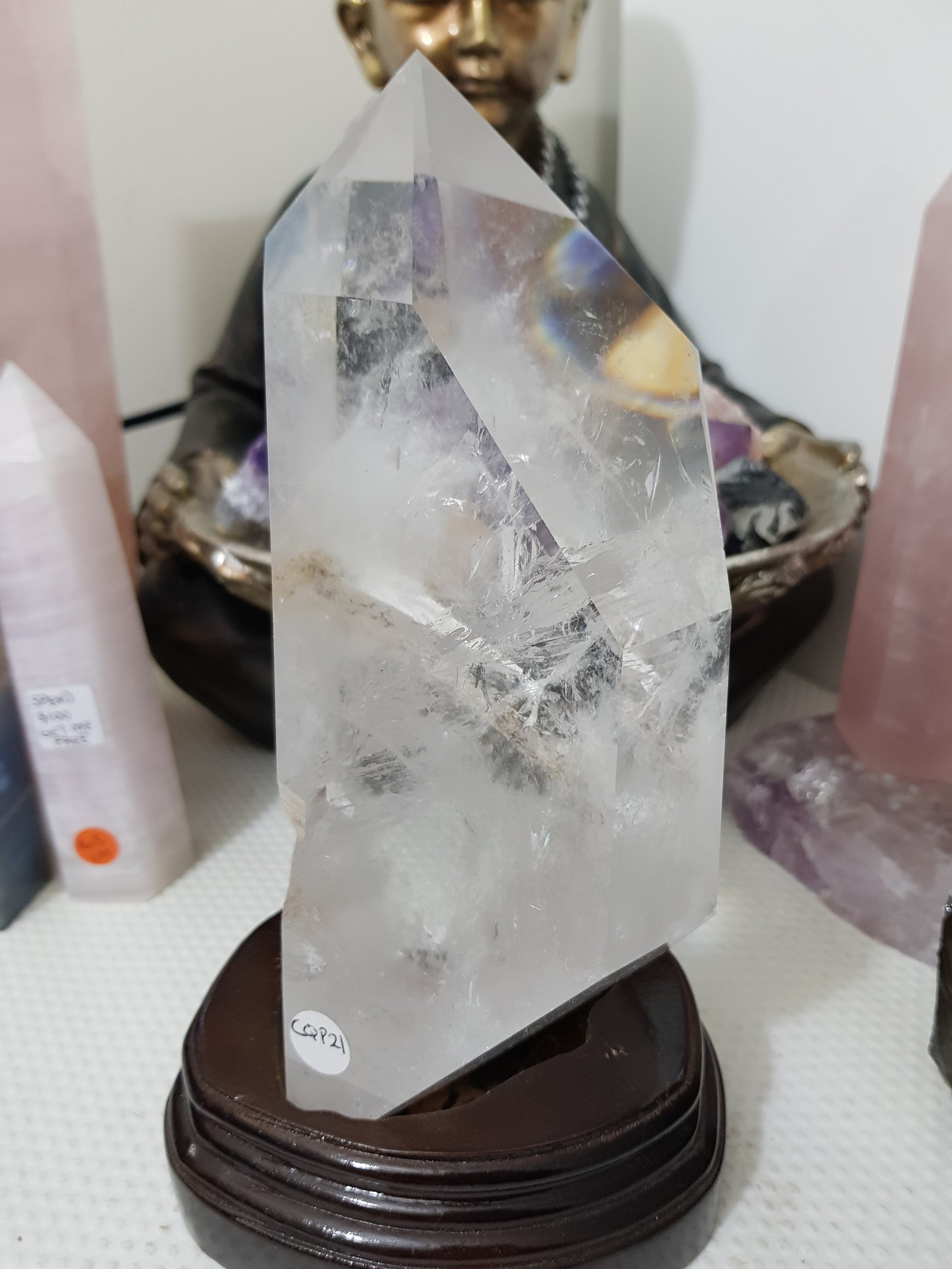 Polished Clear Quartz crystal point specimen from Brazil with exceptional clarity 22.5cm