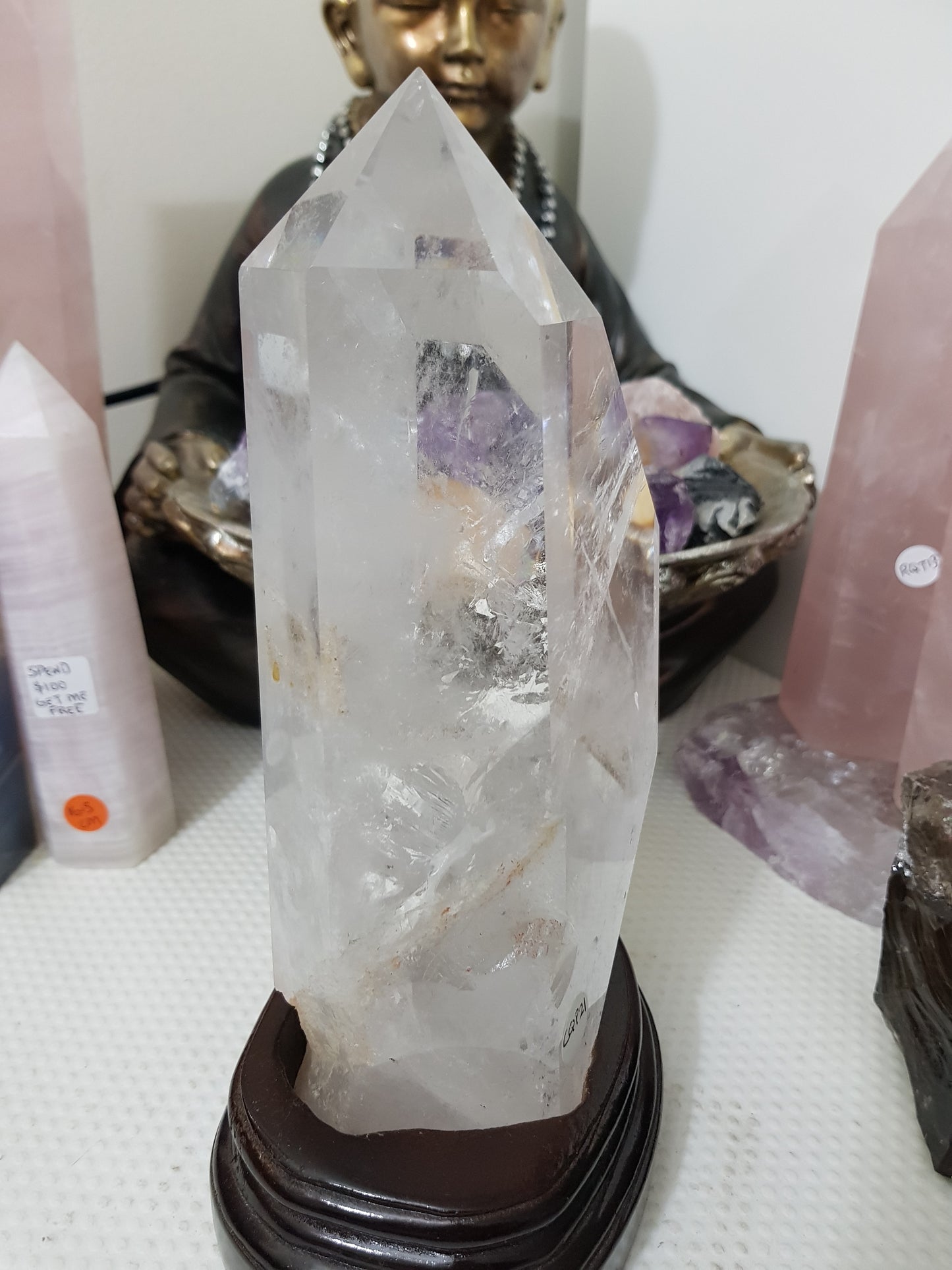 Polished Clear Quartz crystal point specimen from Brazil with exceptional clarity 22.5cm