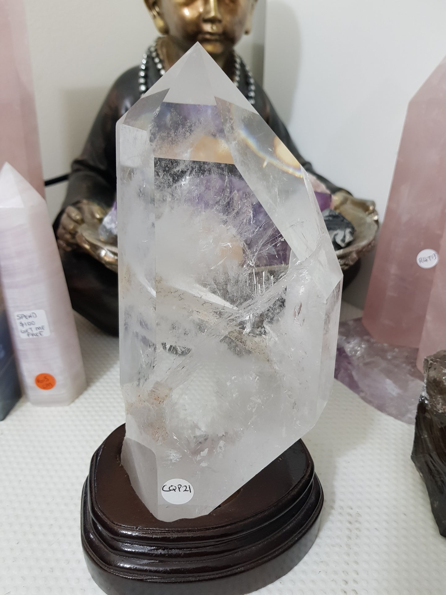Polished Clear Quartz crystal point specimen from Brazil with exceptional clarity 22.5cm