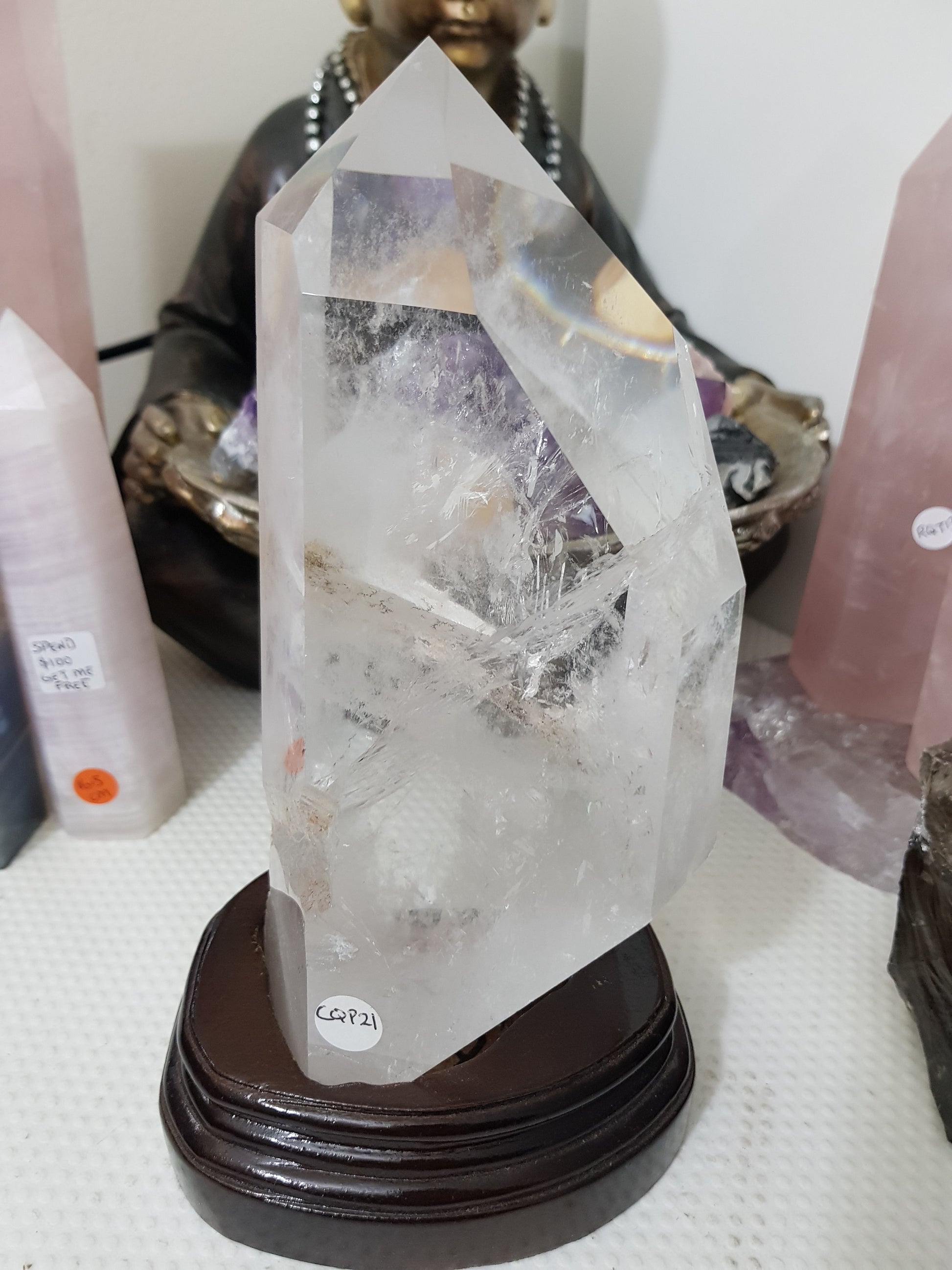 Polished Clear Quartz crystal point specimen from Brazil with exceptional clarity 22.5cm