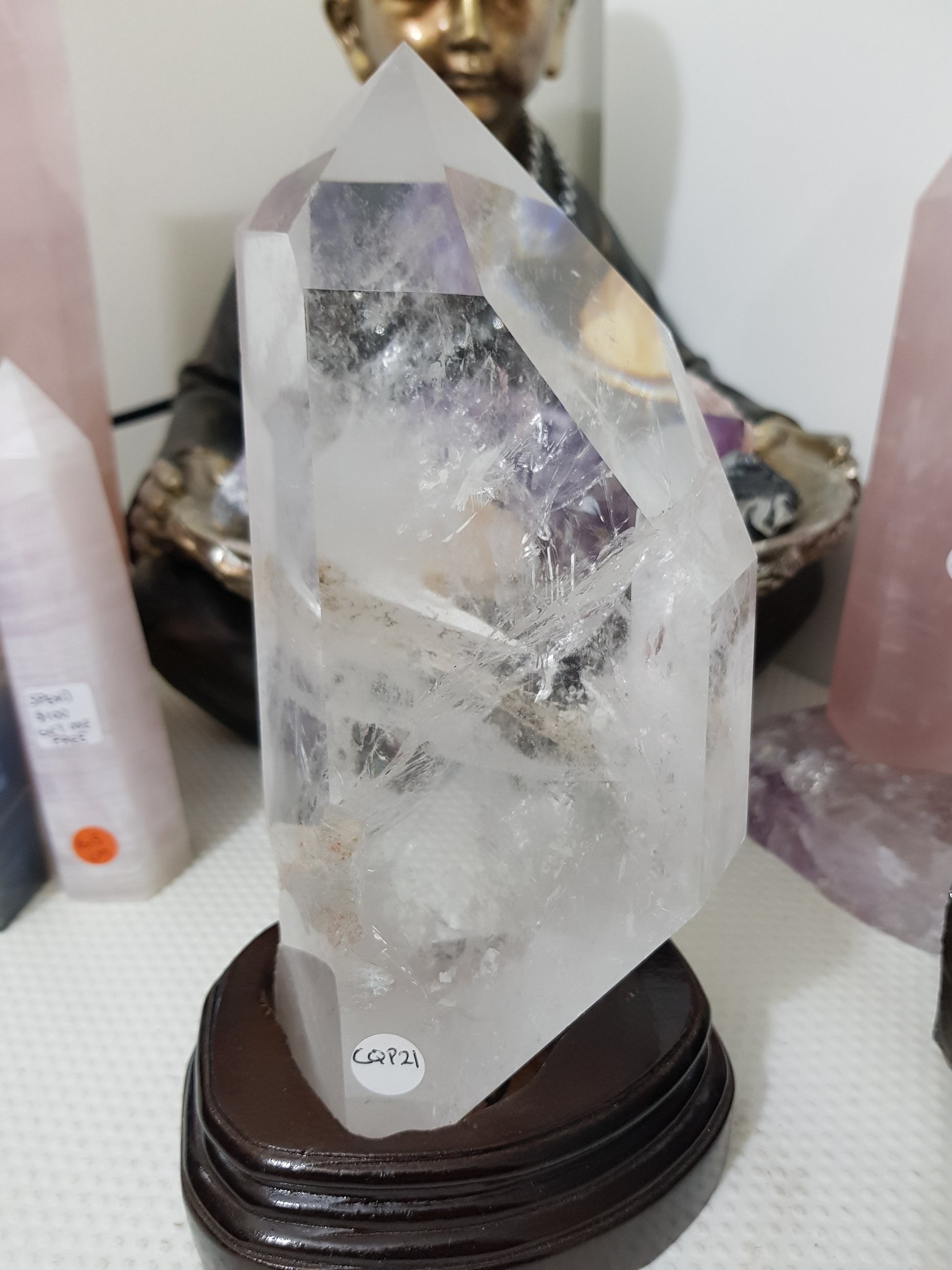 Polished Clear Quartz crystal point specimen from Brazil with exceptional clarity 22.5cm