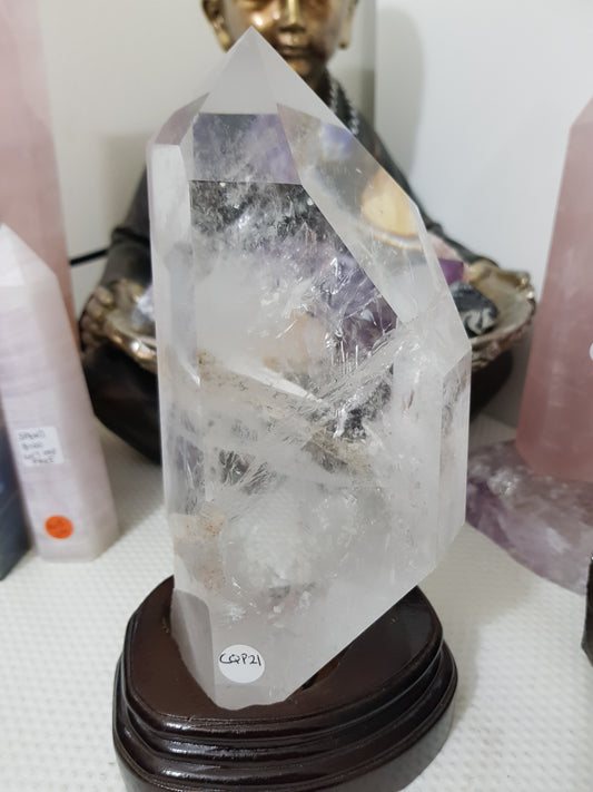 Polished Clear Quartz crystal point specimen from Brazil with exceptional clarity 22.5cm