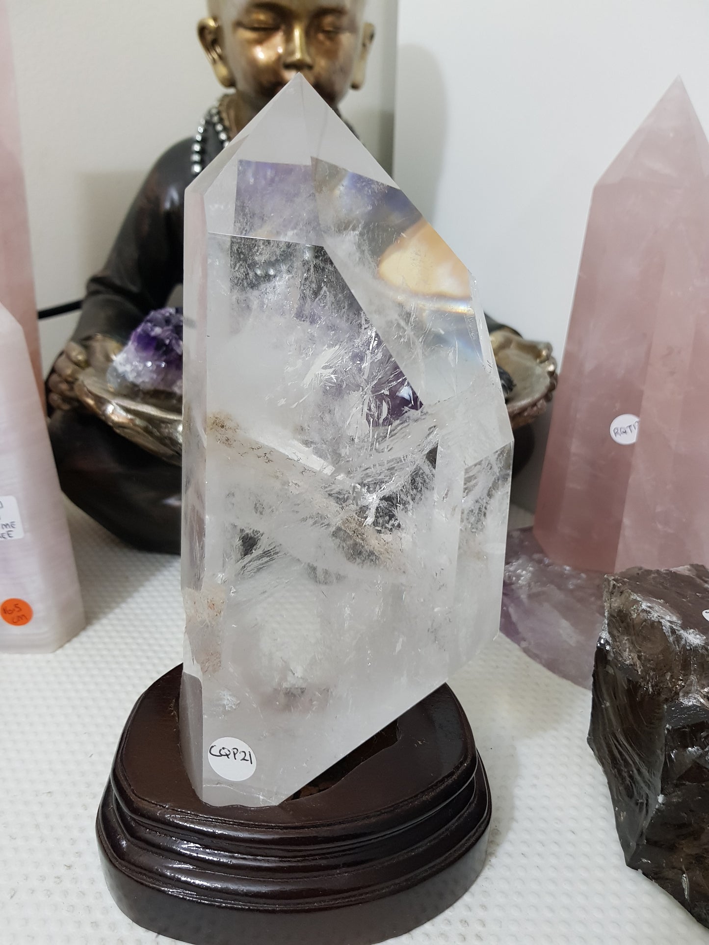 Polished Clear Quartz crystal point specimen from Brazil with exceptional clarity 22.5cm