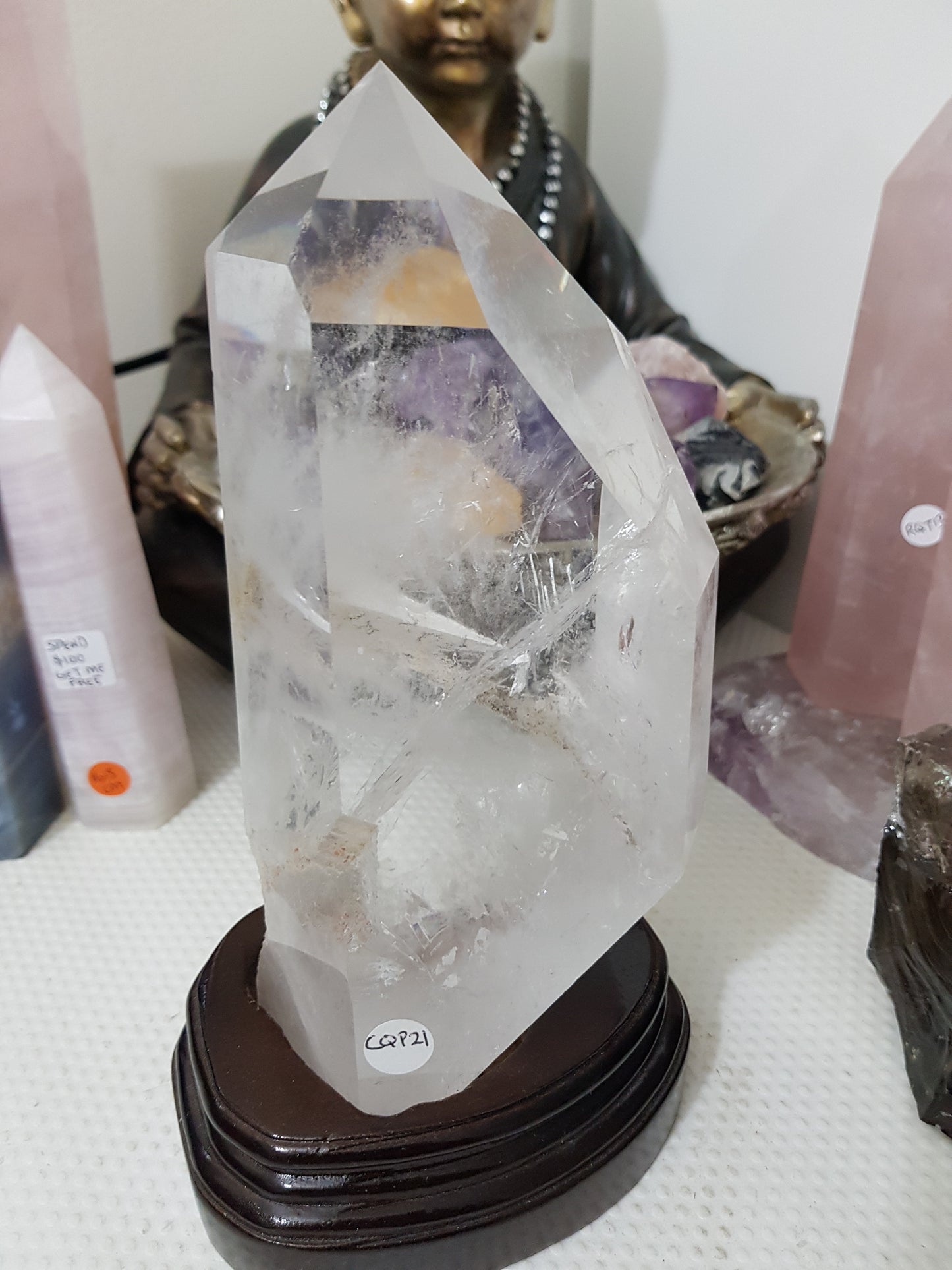 Polished Clear Quartz crystal point specimen from Brazil with exceptional clarity 22.5cm
