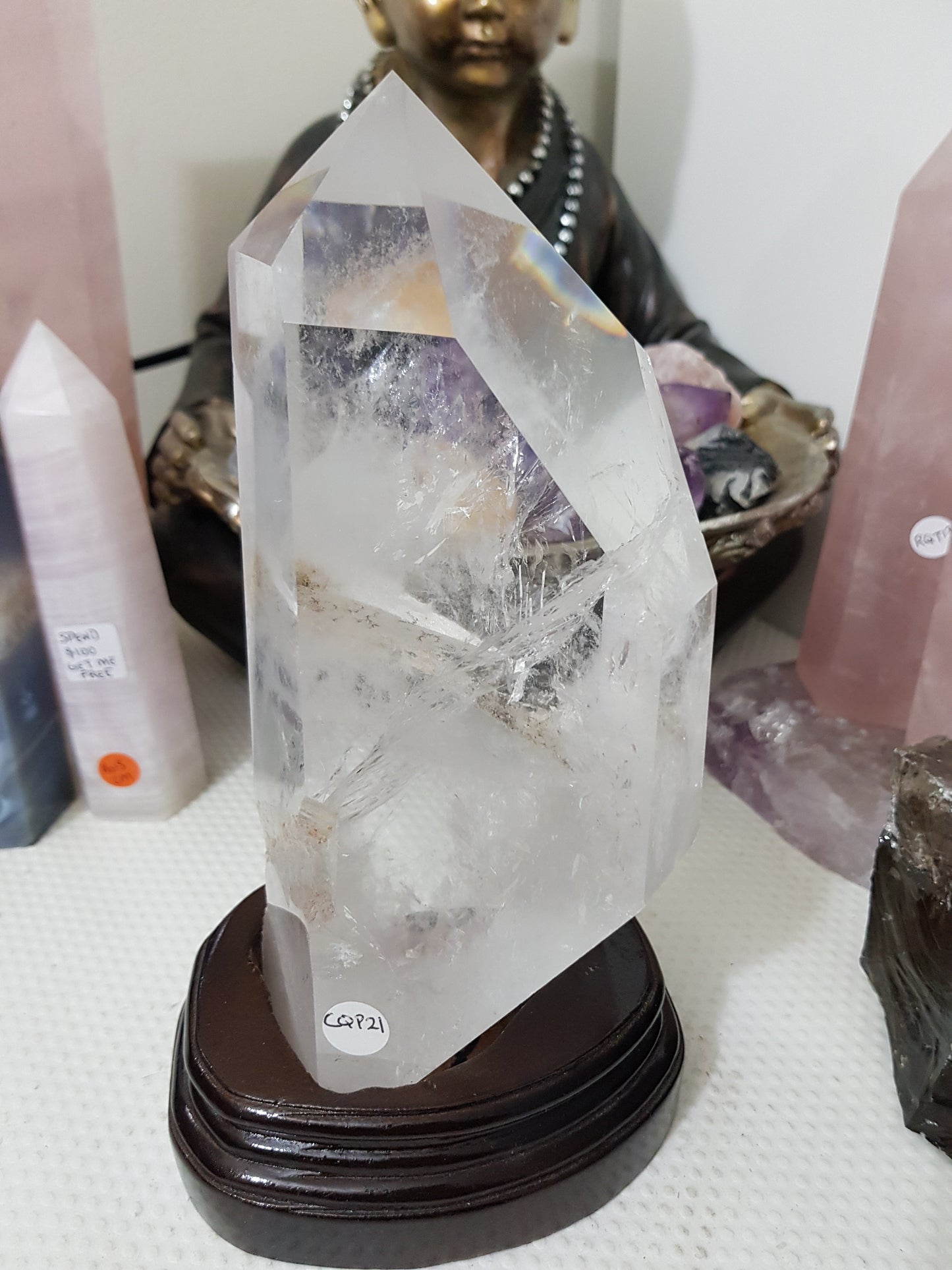 Polished Clear Quartz crystal point specimen from Brazil with exceptional clarity 22.5cm