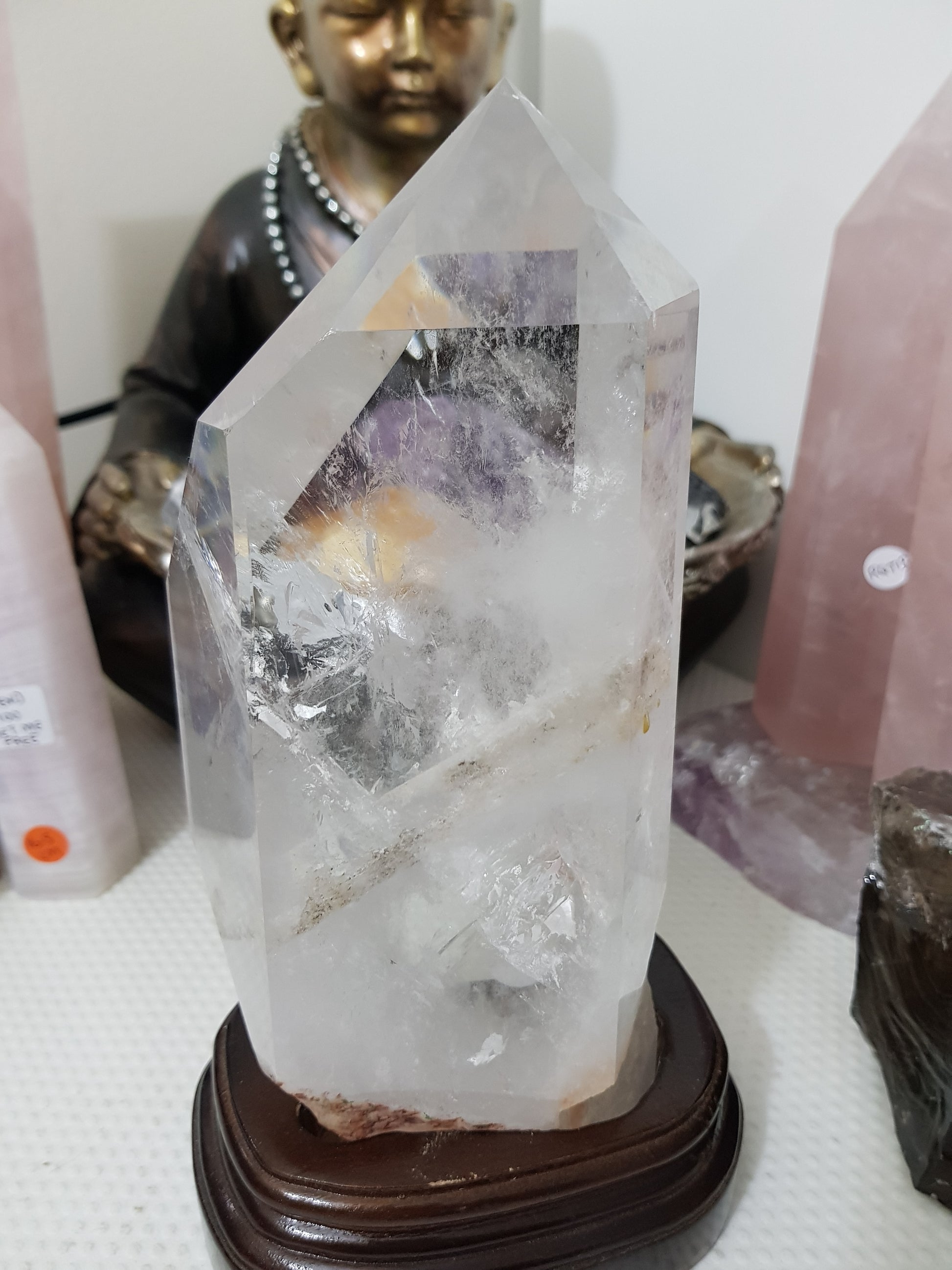 Polished Clear Quartz crystal point specimen from Brazil with exceptional clarity 22.5cm